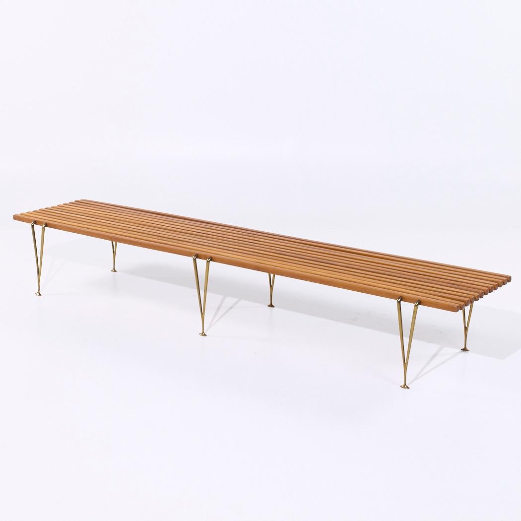 Late 20th Century Hugh Acton Mid Century Walnut and Brass Slat Bench For Sale