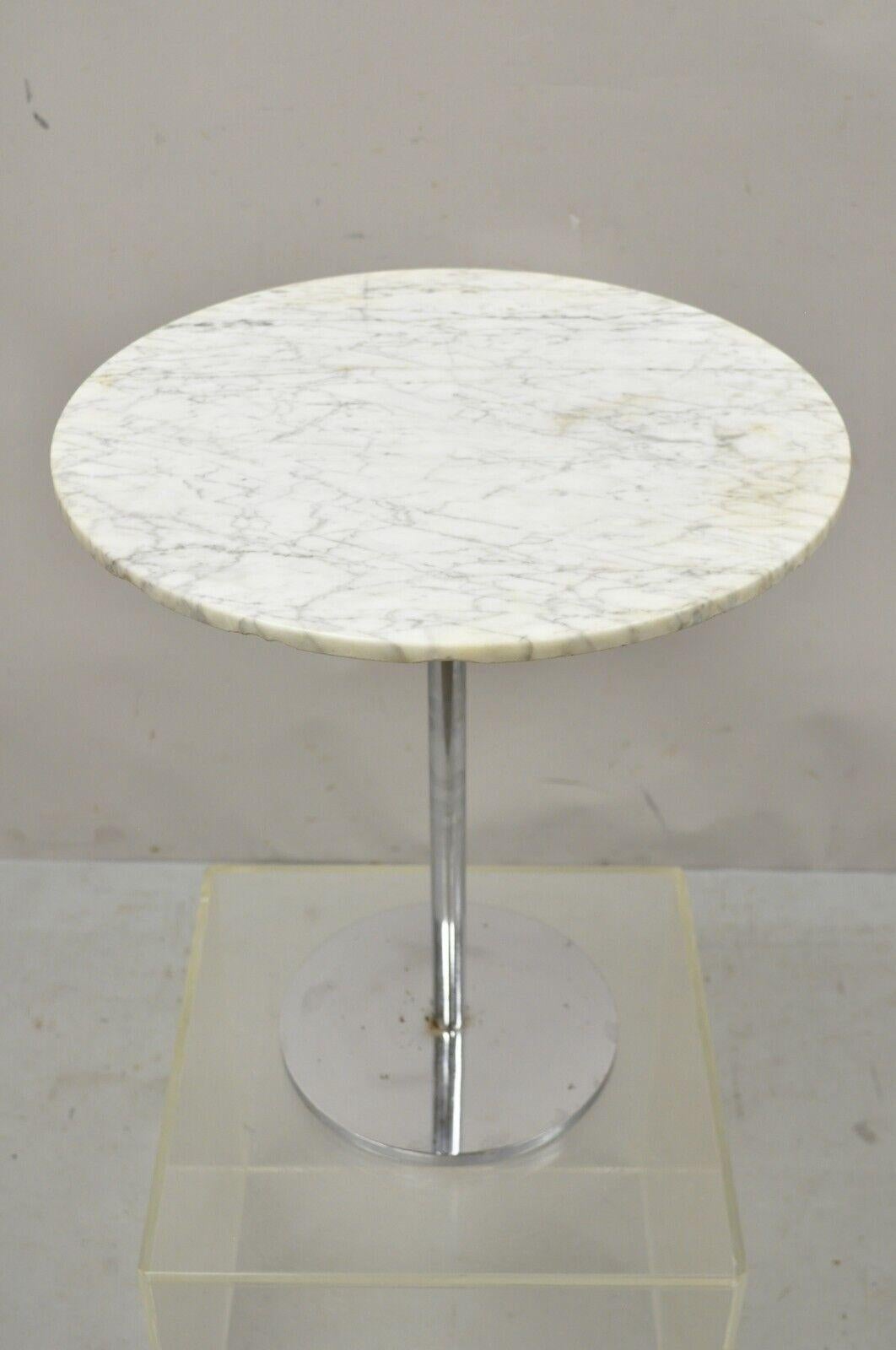 Mid-Century Modern Hugh Acton Round Marble Top Chrome Lollipop Cocktail Occasional Side Table For Sale