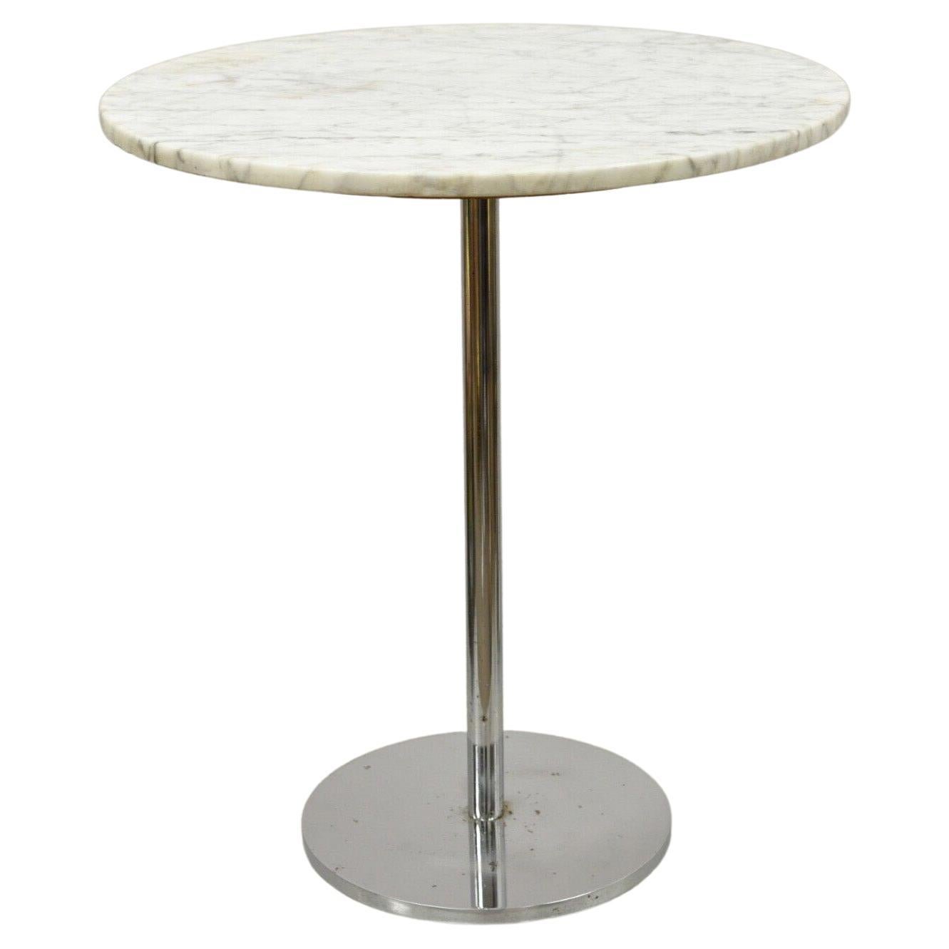 Hugh Acton Round Marble Top Chrome Lollipop Cocktail Occasional Side Table For Sale
