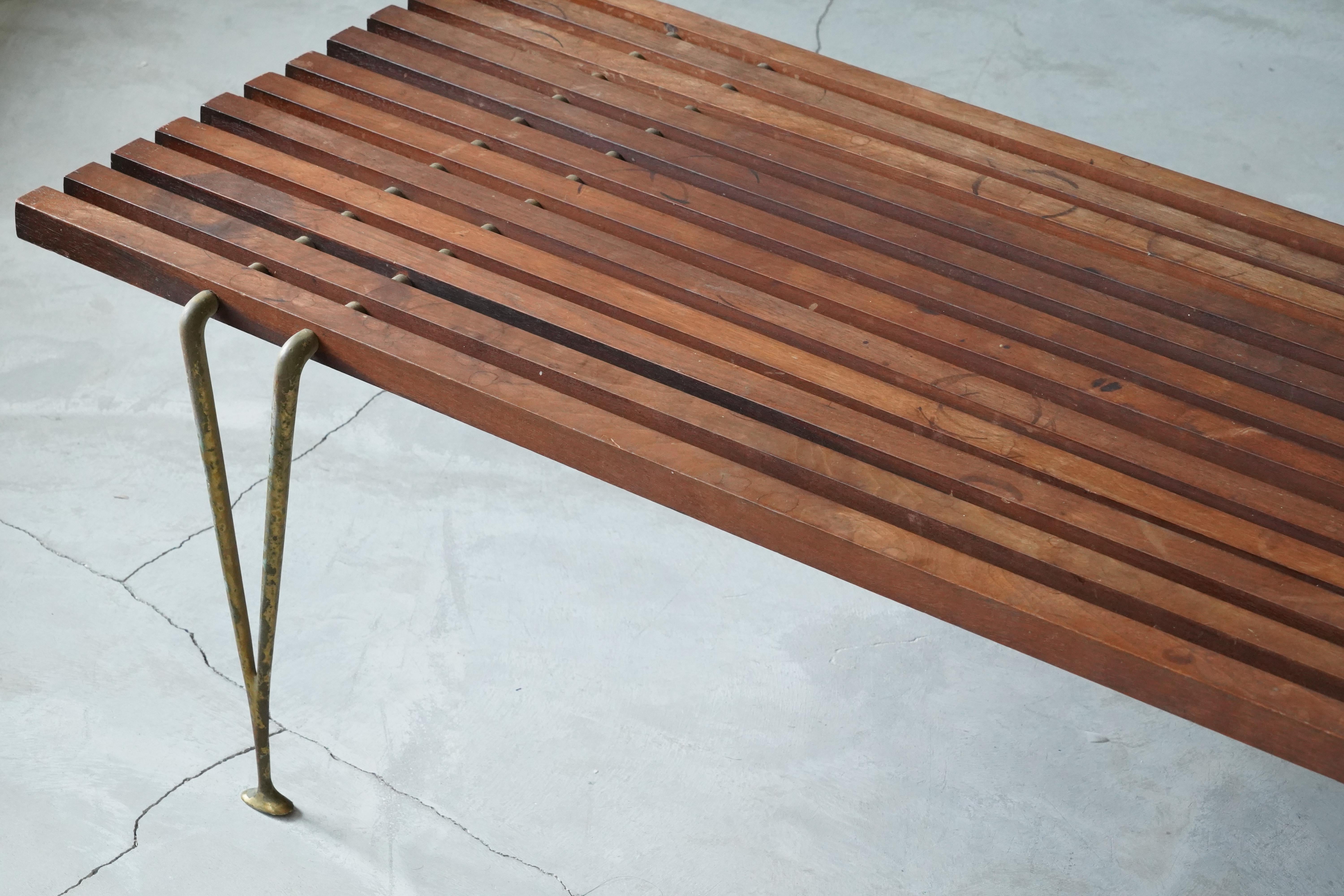 Mid-Century Modern Hugh Acton, Sizable Bench, Brass, Walnut, United States, 1955