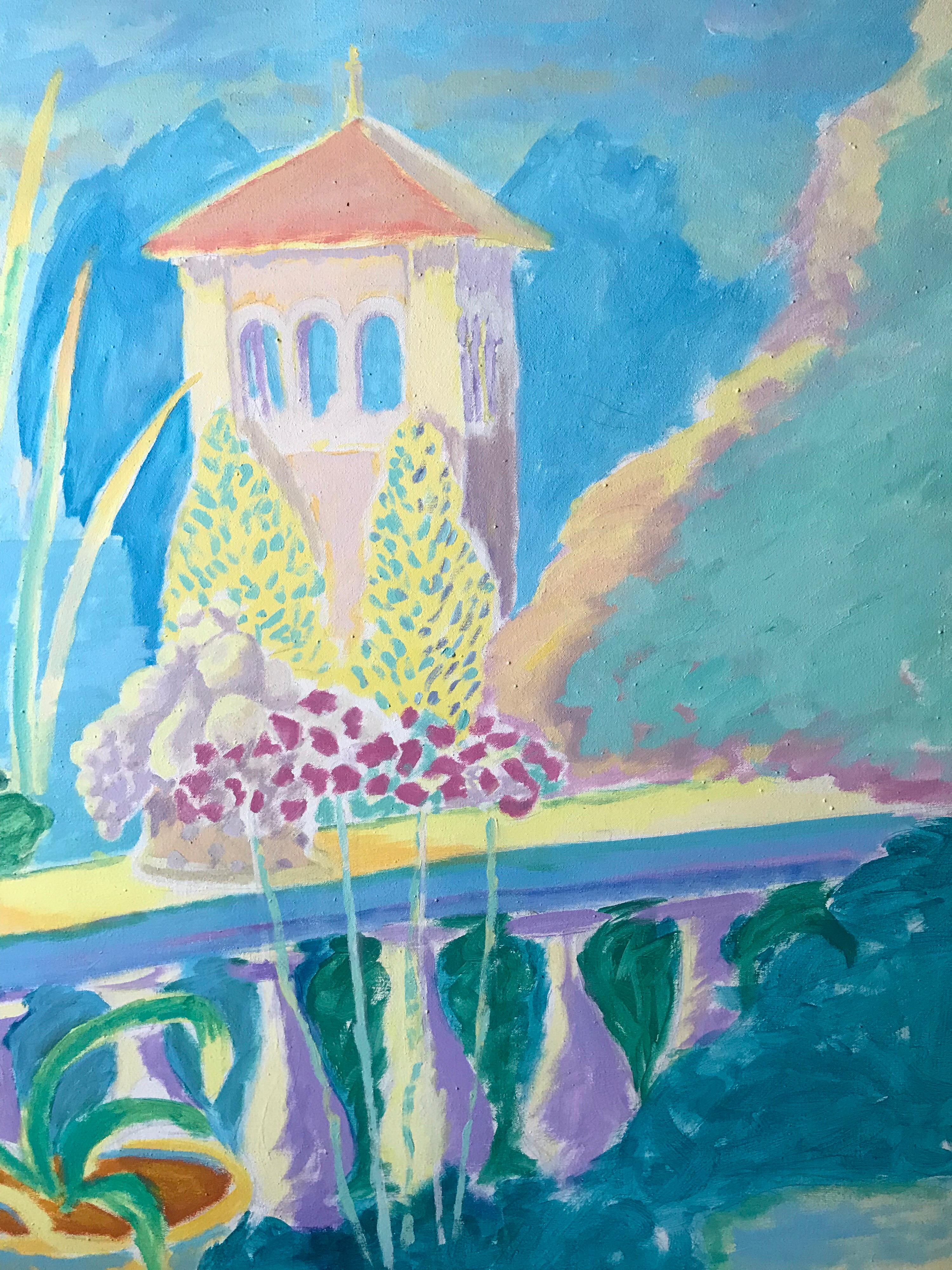 The Tower - Large Painting Coastal View from Balcony - Well Listed Artist 3