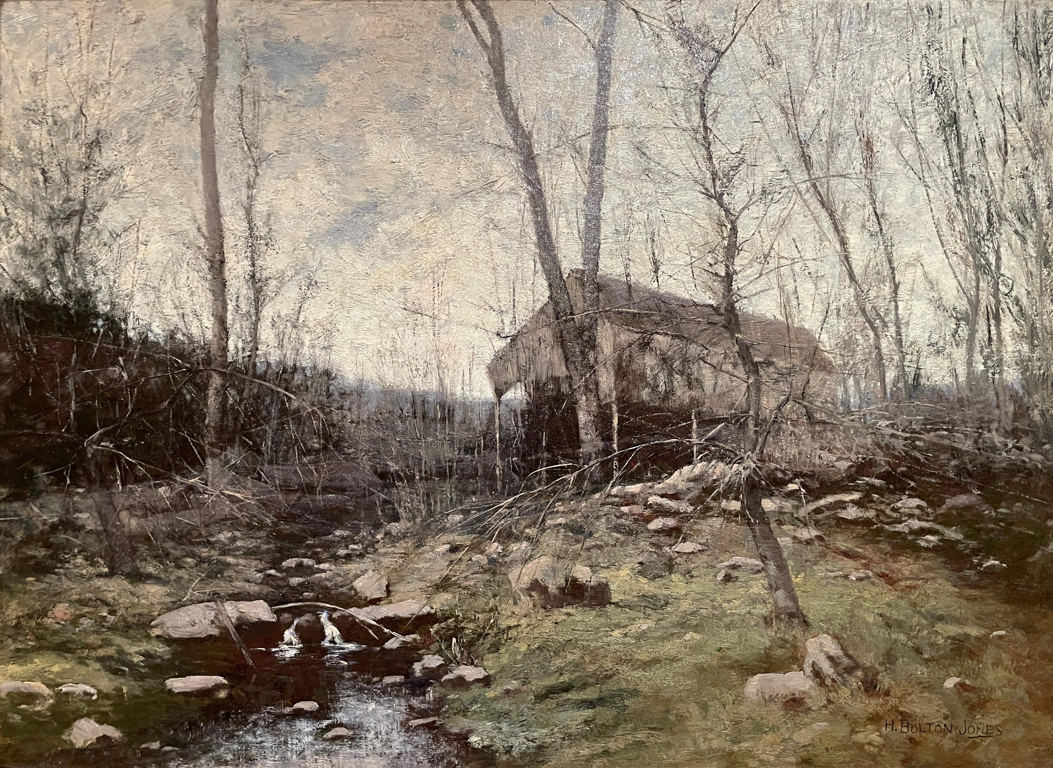 "Spring Landscape Along the Stream, " Hugh Bolton Jones, Antique Tonalist Scene