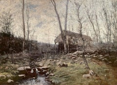 "Spring Landscape Along the Stream," Hugh Bolton Jones, Antique Tonalist Scene