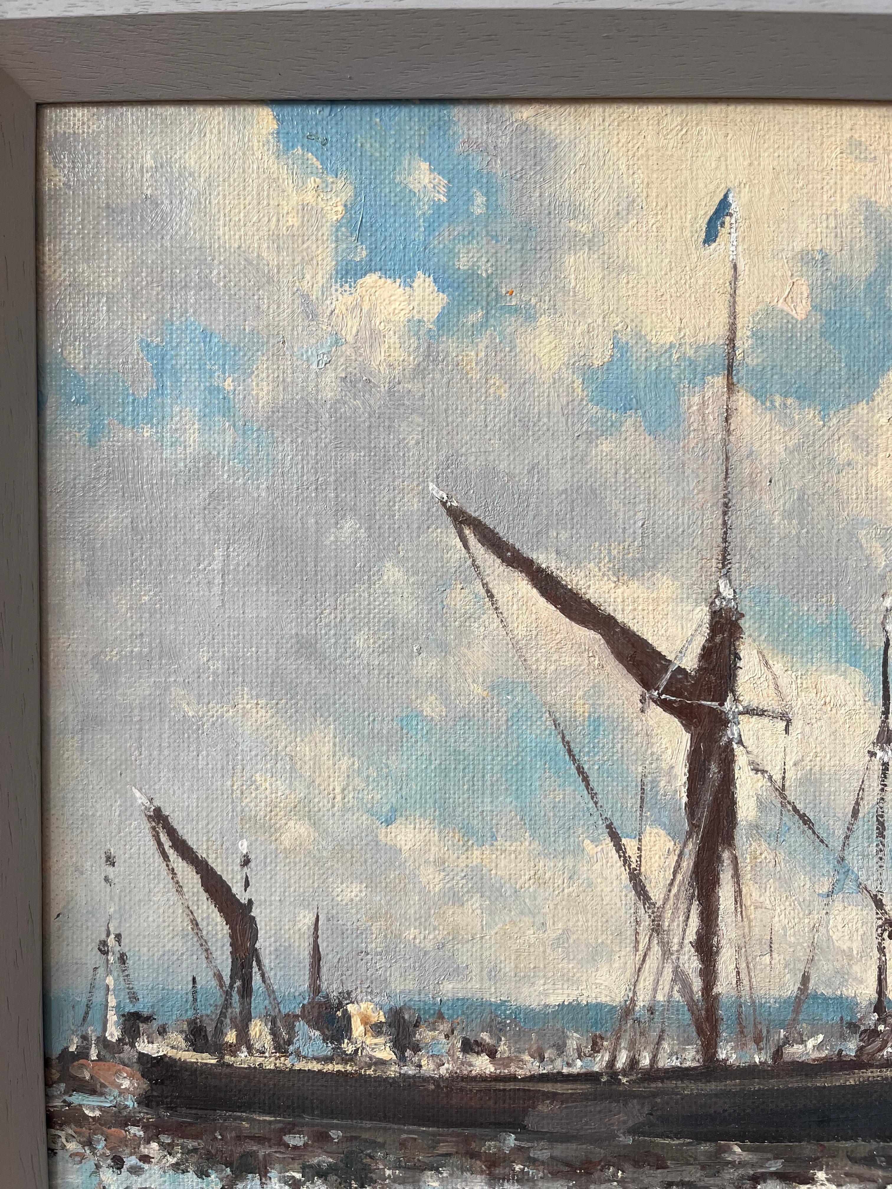 Hugh Boycott Brown, Impressionist view of boats at Pin Mill. Suffolk For Sale 9
