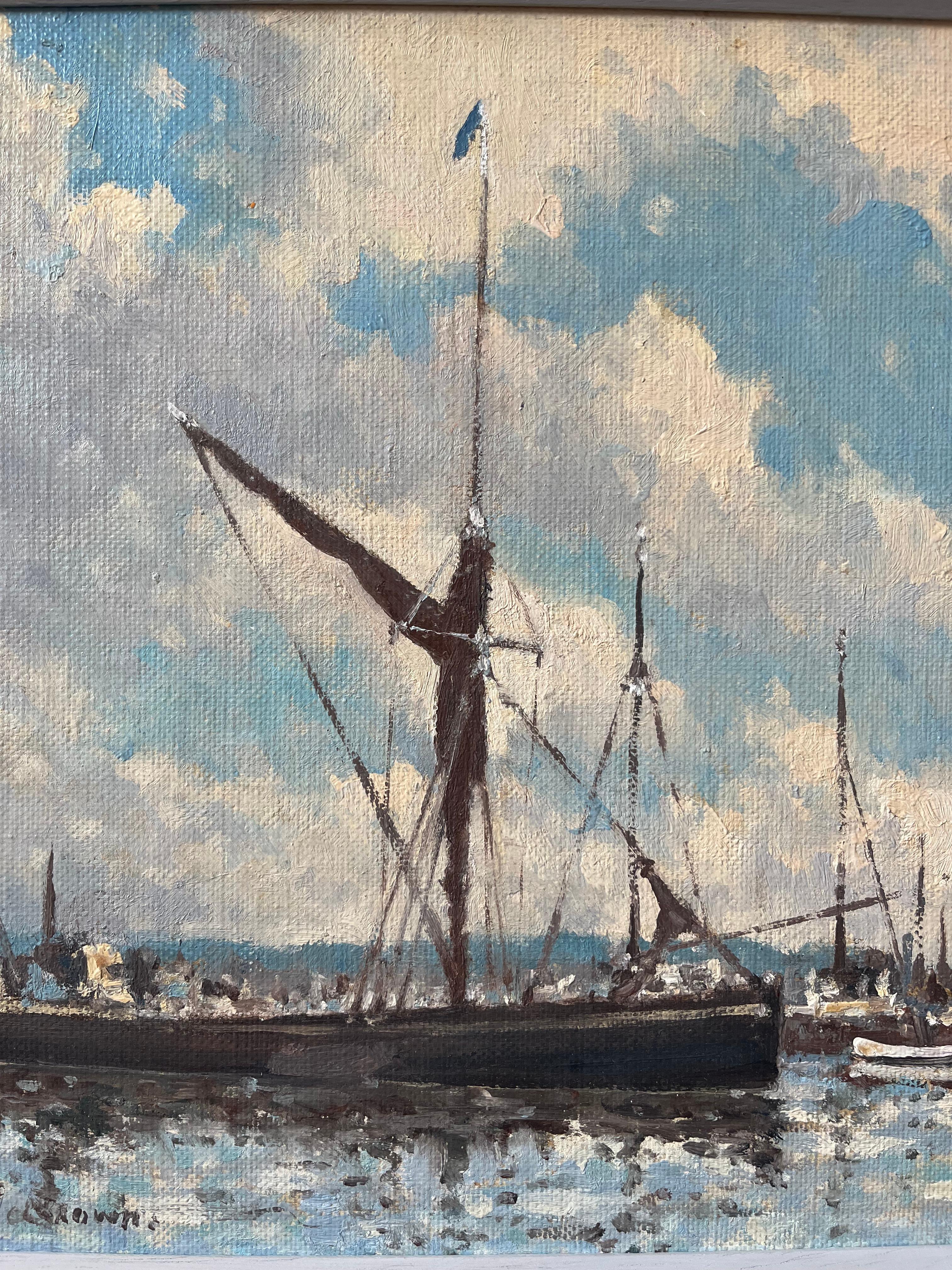 Hugh Boycott Brown, Impressionist view of boats at Pin Mill. Suffolk For Sale 12