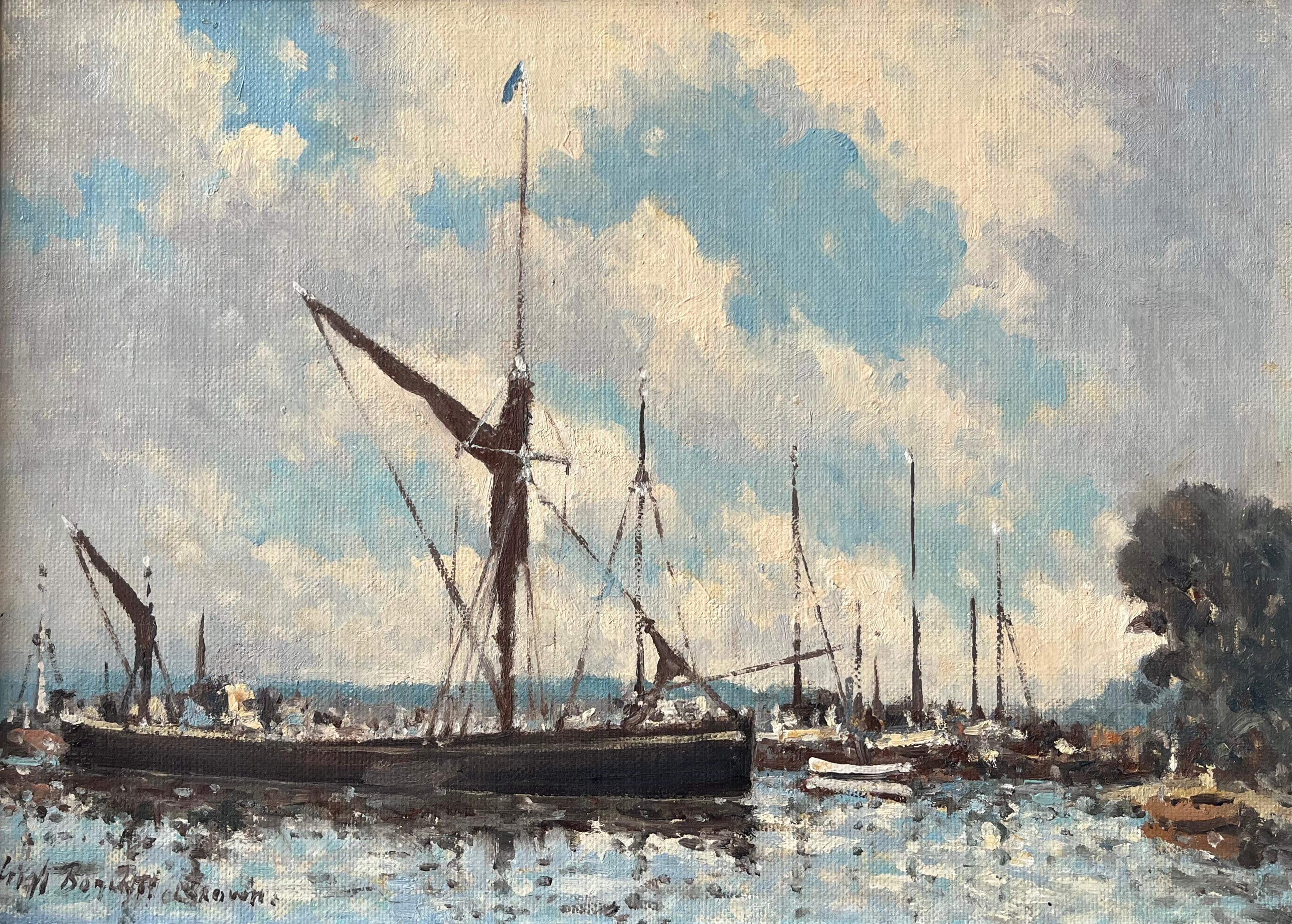 Hugh Boycott Brown, Impressionist view of boats at Pin Mill. Suffolk For Sale 2