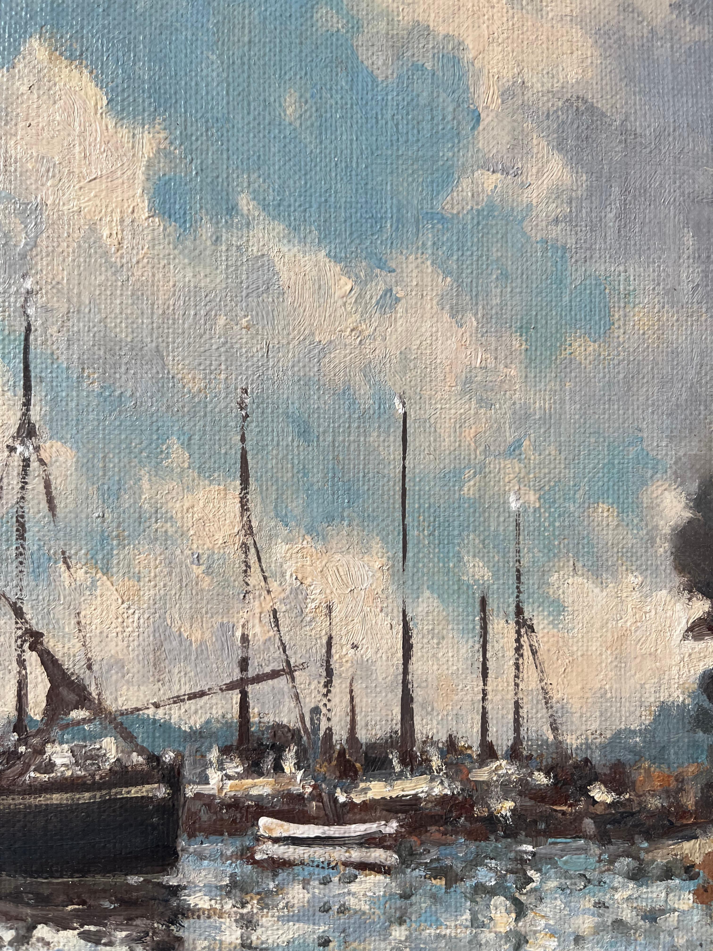 Hugh Boycott Brown, Impressionist view of boats at Pin Mill. Suffolk For Sale 4