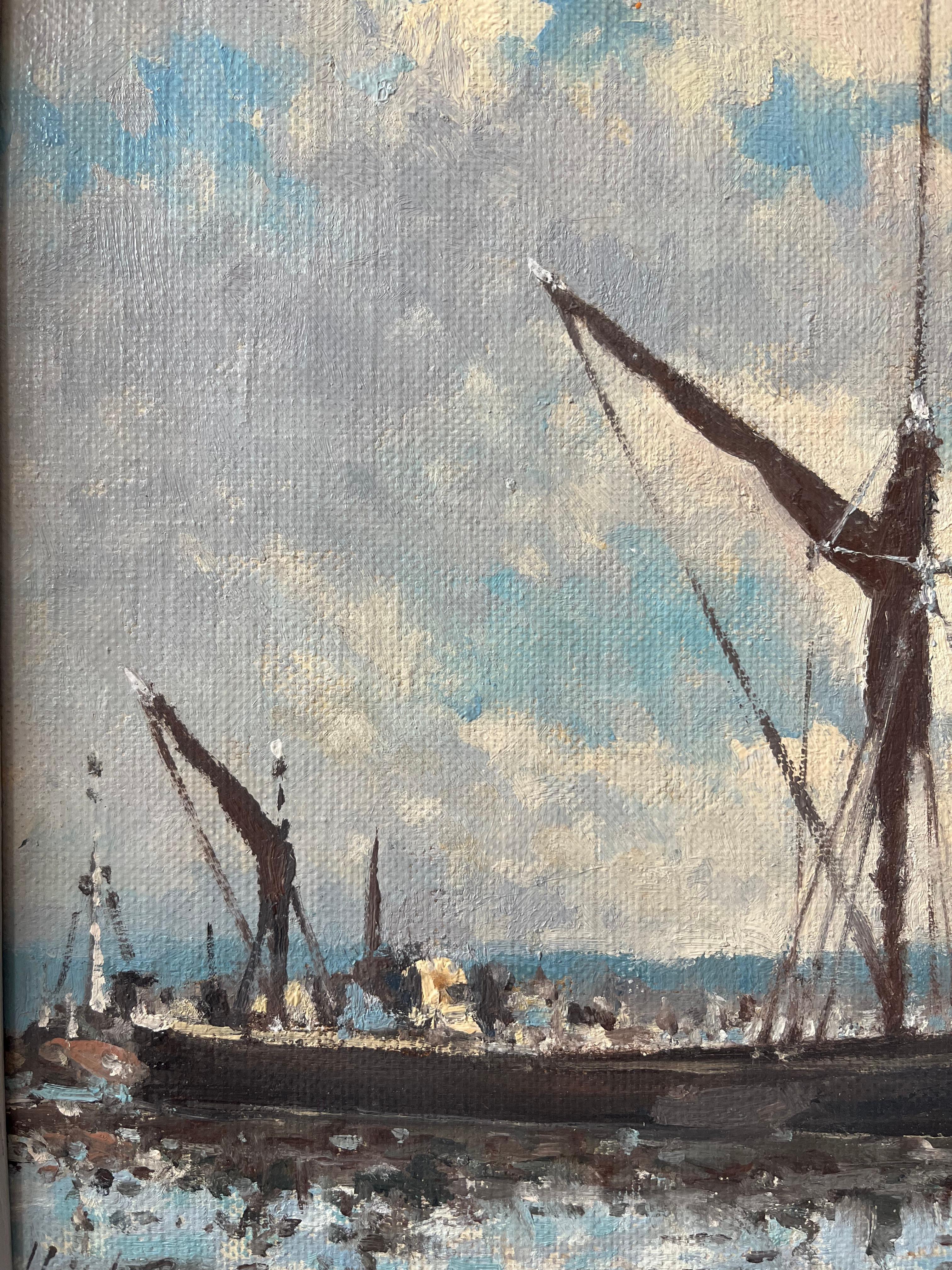 Hugh Boycott Brown, Impressionist view of boats at Pin Mill. Suffolk For Sale 5