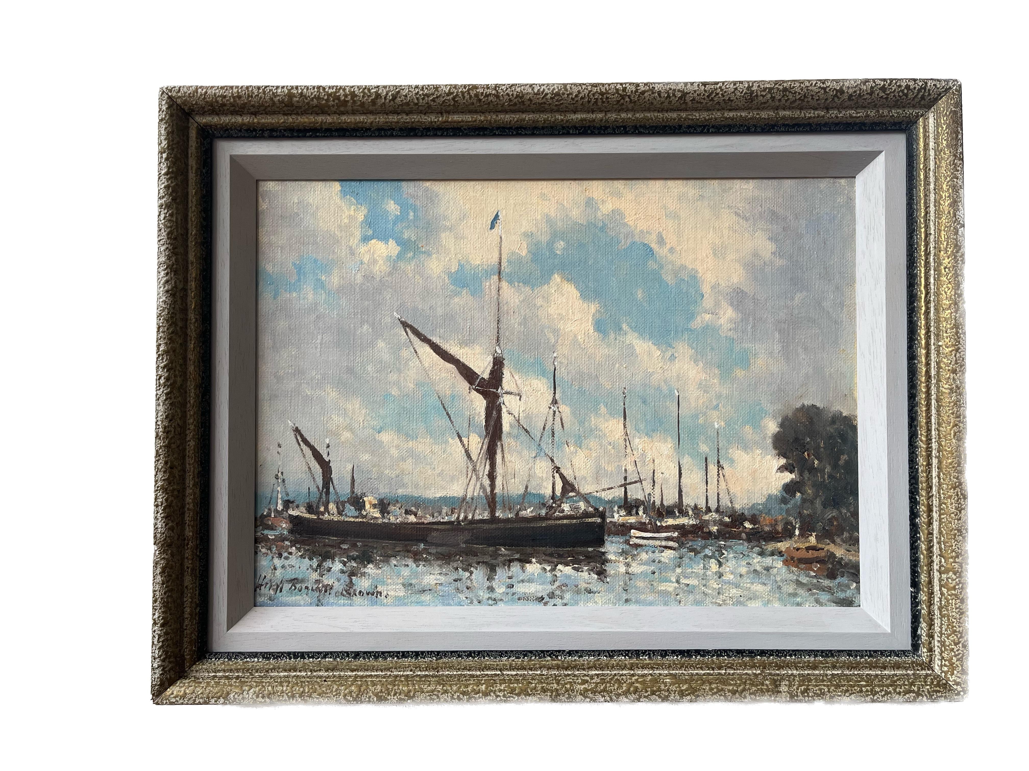  A fluidly painted impression of this well known sailors' haven at Pin Mill on the River Orwell, Suffolk.

Hugh Boycott Brown (1909-1990)
Thames Barge at Pin Mill
Signed and inscribed with title verso
Oil on canvas, laid down on board
10 x 14 inches