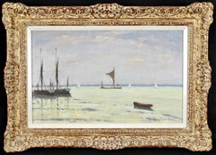 Vintage Pin Mill - Suffolk East Anglia Boats in Harbor English Impressionist Painting