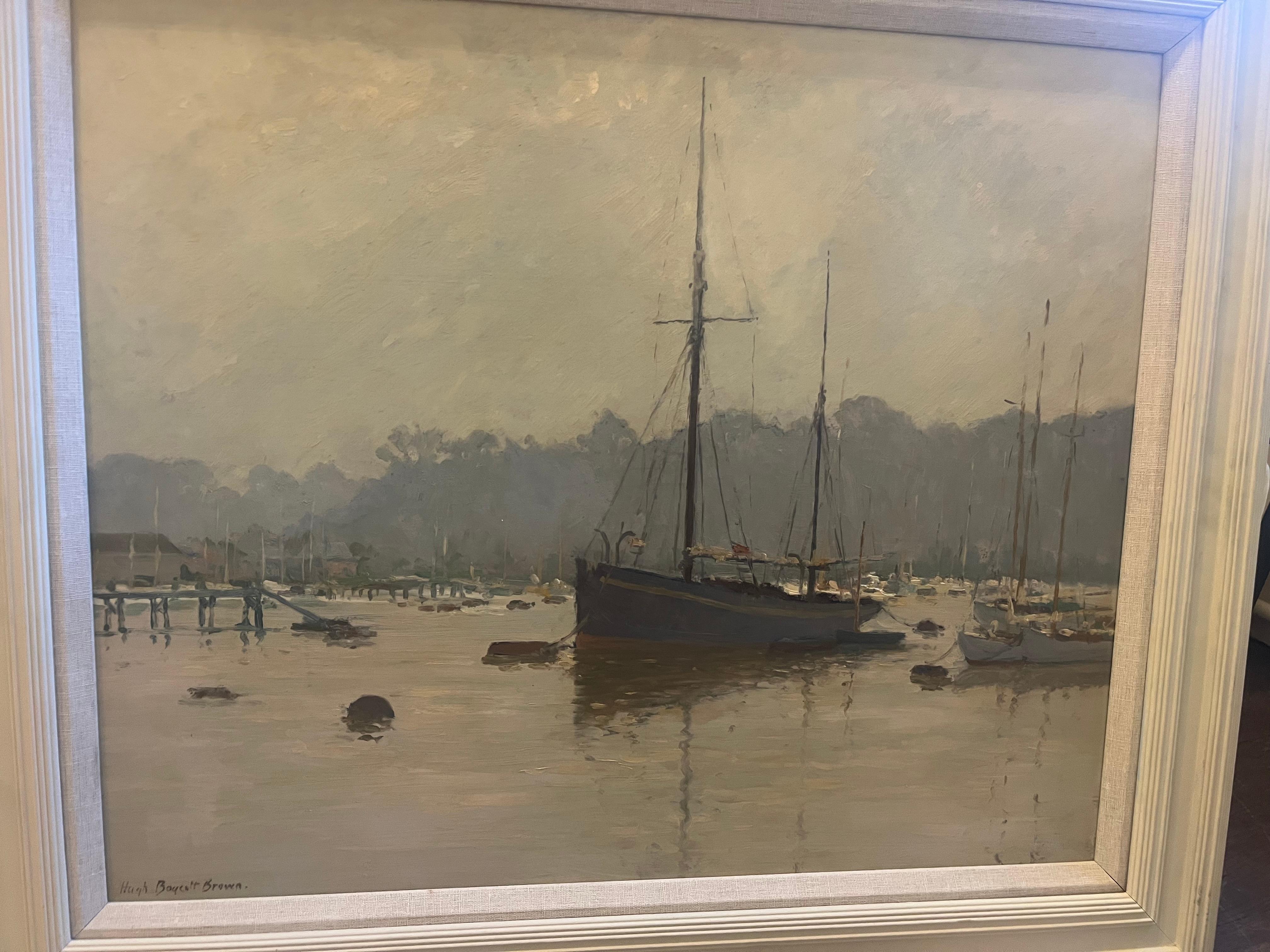 Moderne impressionistische Landschaft Maritimes Ölgemälde von Booten in einer Marina im Angebot 5