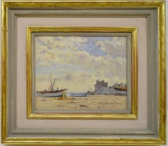 Original post impressionist ENGLISH MARINE oil painting ALDEBURGH BEACH SUFFOLK