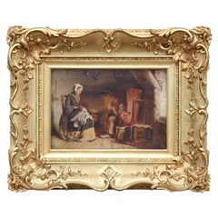 Peinture traditionnelle figurative - Scène de genre de cheminée