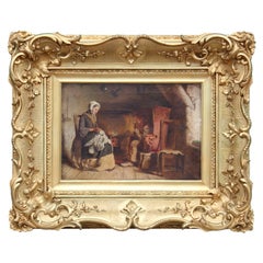 Traditional Figurative Fireside Genre Scene Painting