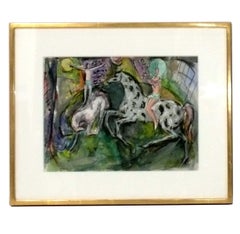 Hughes Miller peintures à l'aquarelle 18.5" x 22.5" Art Moderne du Milieu du Siècle