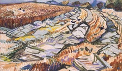 Peinture à l'huile britannique du 20e siècle Harvest on the Causse de Hugh Cronin