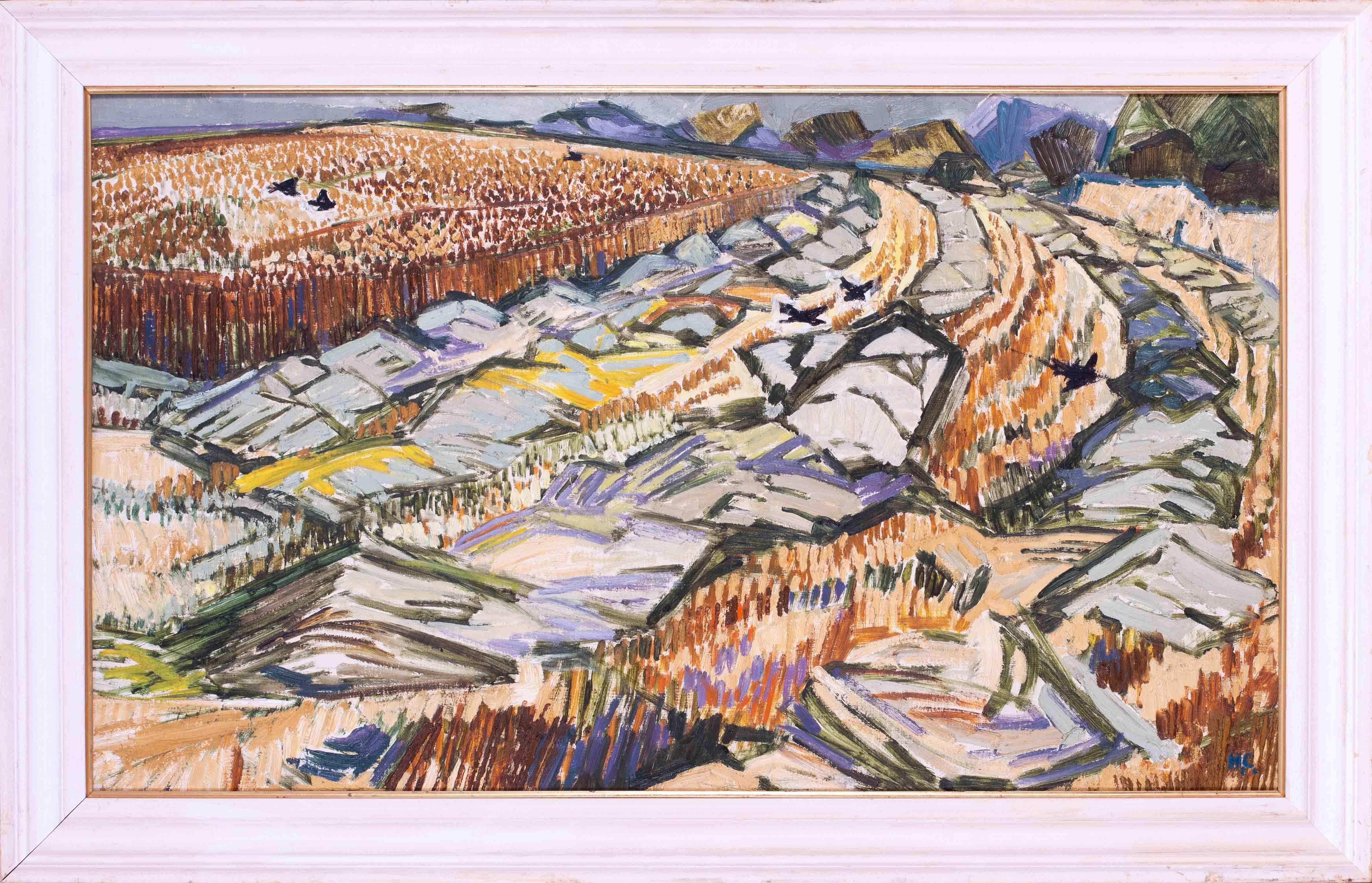 Hugh Cronyn Landscape Painting - British 20th Century oil painting 'Harvest on the Causse' by Hugh Cronin