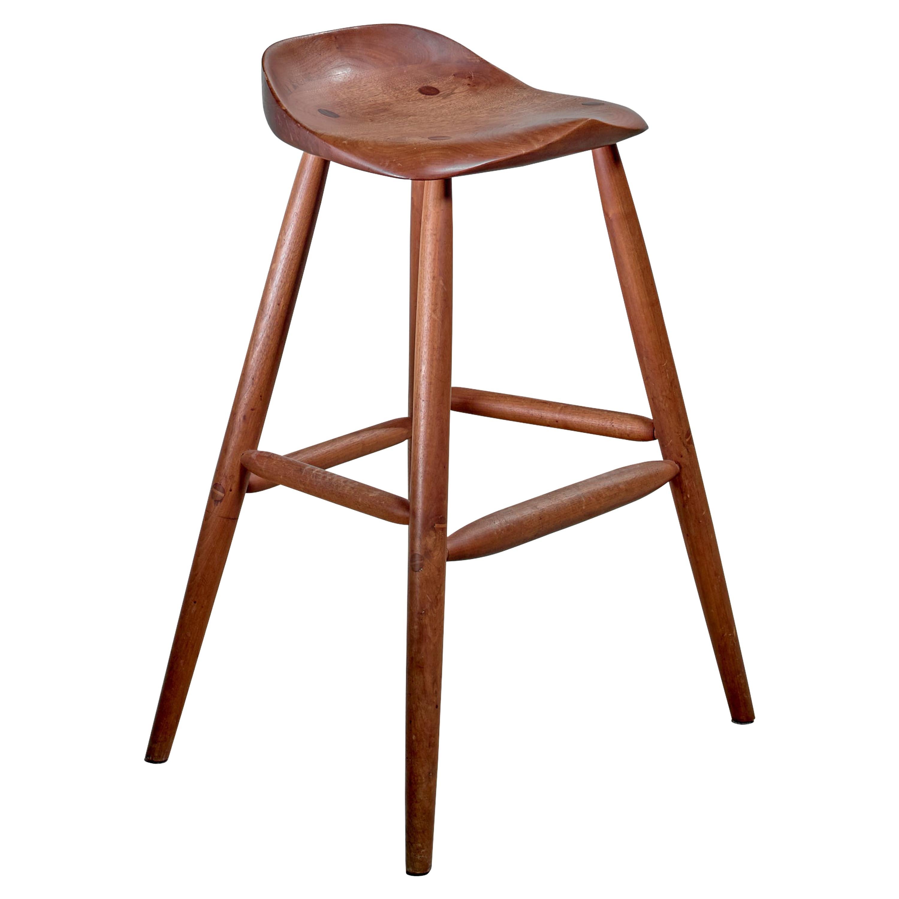 Hugh Davies Walnut Studio Crafted Bar Stool, USA, 1970s For Sale