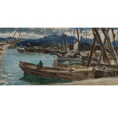 La Spezia Harbour Oil Painting, Early 20th Century, Framed