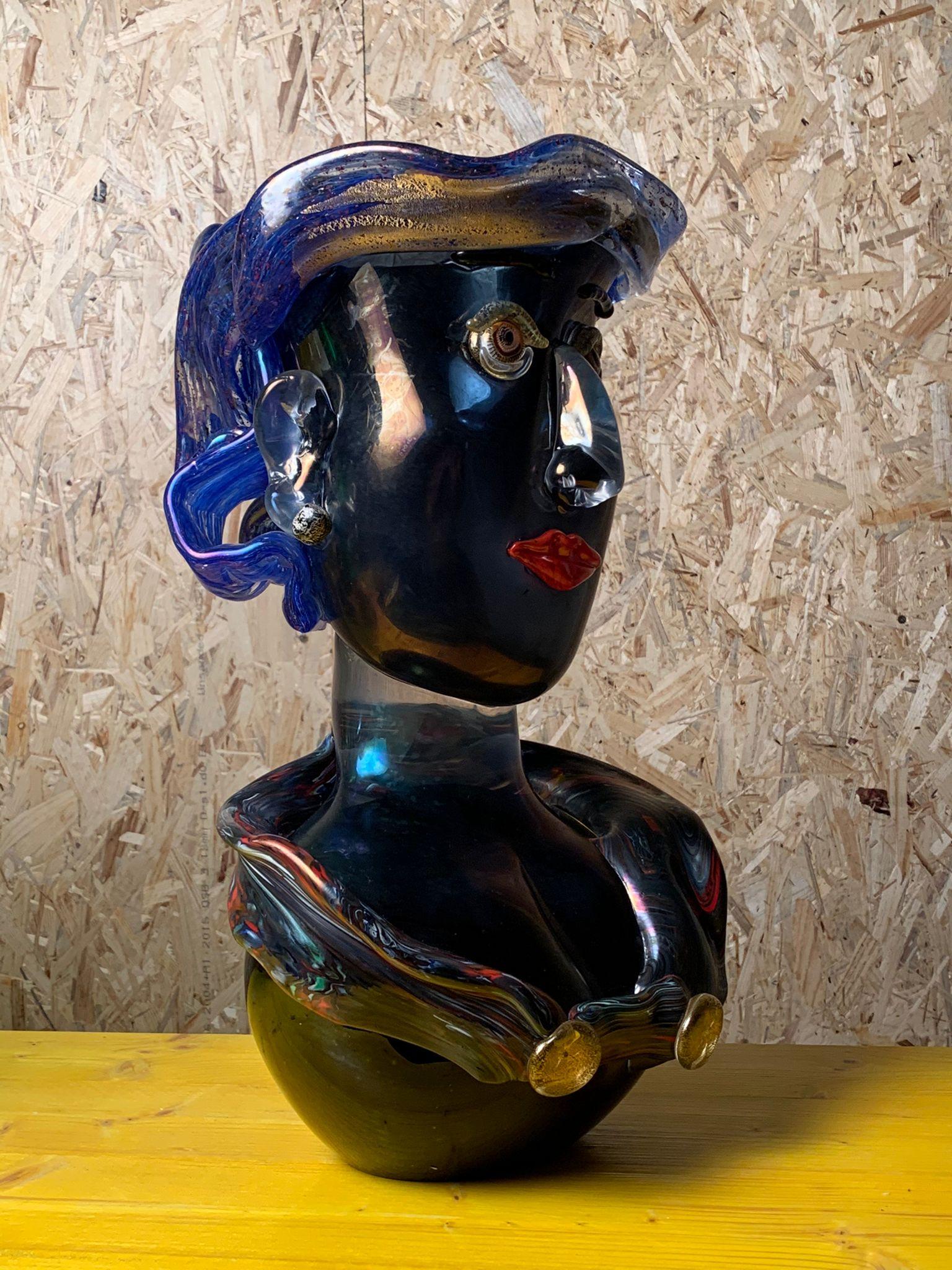 Blue FLOWERheadZ - Sculpture by hugh findletar
