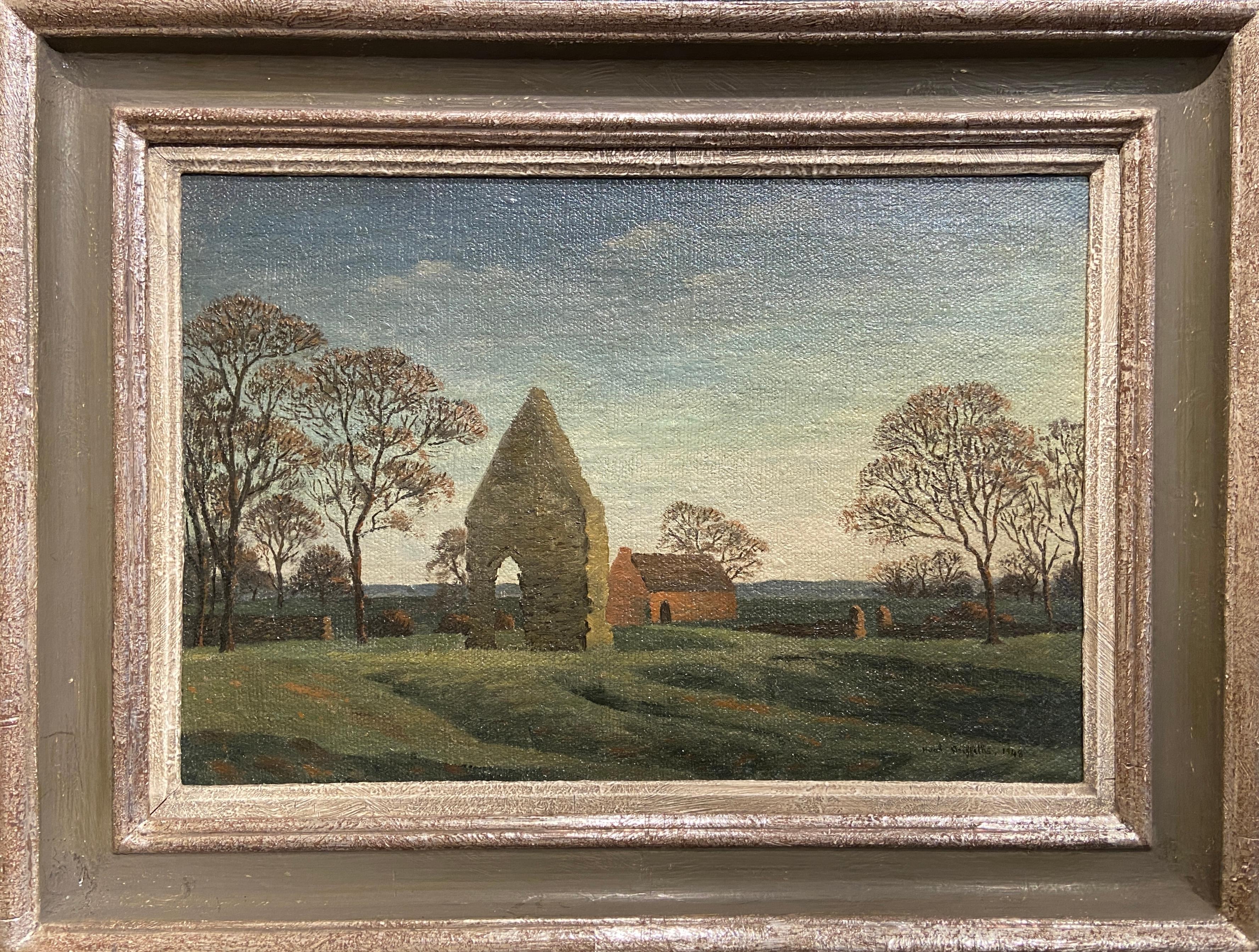 The Standing Stone Wall, 20th Century English Signed, Oil Landscape - Painting by Hugh Griffiths