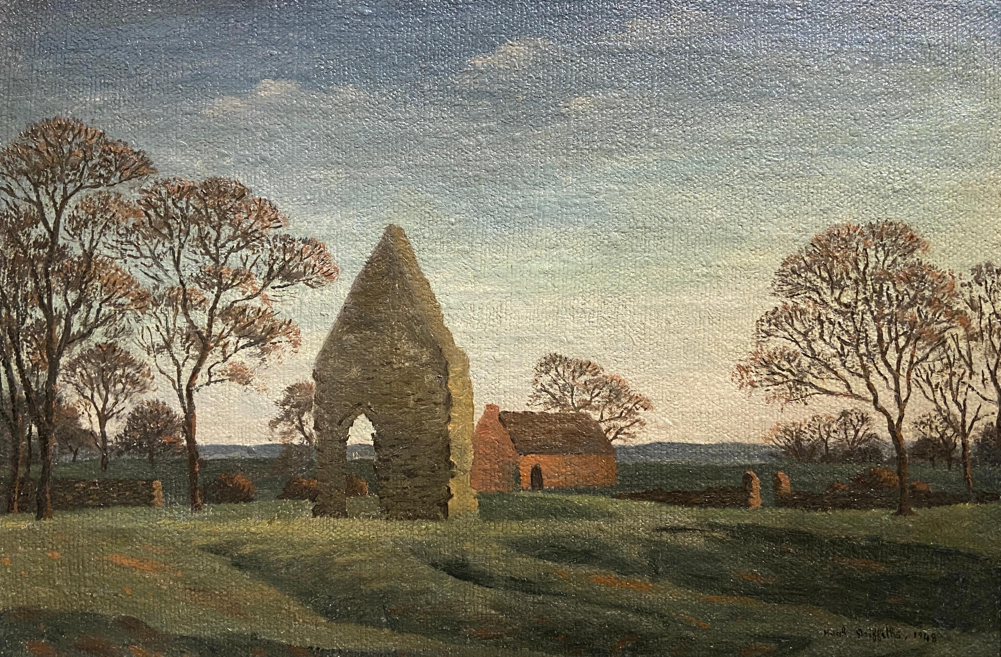 Hugh Griffiths Landscape Painting - The Standing Stone Wall, 20th Century English Signed, Oil Landscape