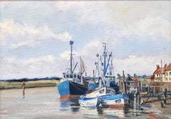 Hugh Knollys Oil Painting, Boats on the Blythe, English Art, 20th Century, 1970s