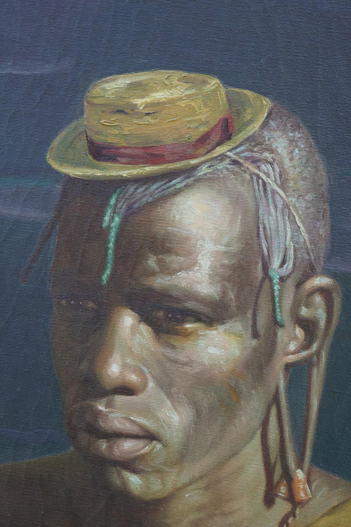 African Portrait, Mid-20th Century Surrealist Portrait of African Tribesmen  1