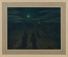 Night Riders, Mid-20th Century Surrealist Landscape w/ Horse & Riders