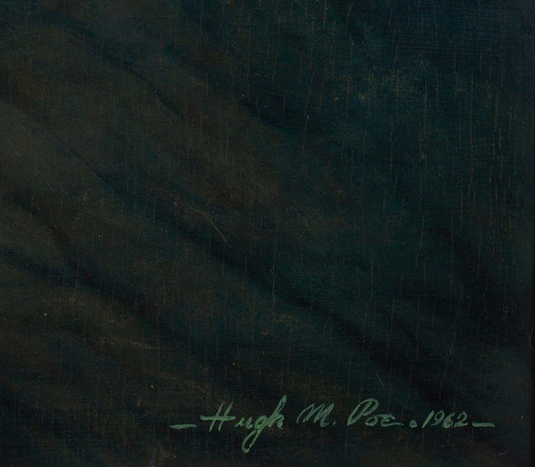 Hugh M. Poe (americano, 1902-1973)
Night Riders, 1962
Olio su tavola d'artista
Firmato in basso a destra
20 x 25 pollici
26,75 x 31,75 pollici, incorniciato

Hugh M. Poe era un pittore di ritratti americano che viveva soprattutto nell'Indiana. Nata