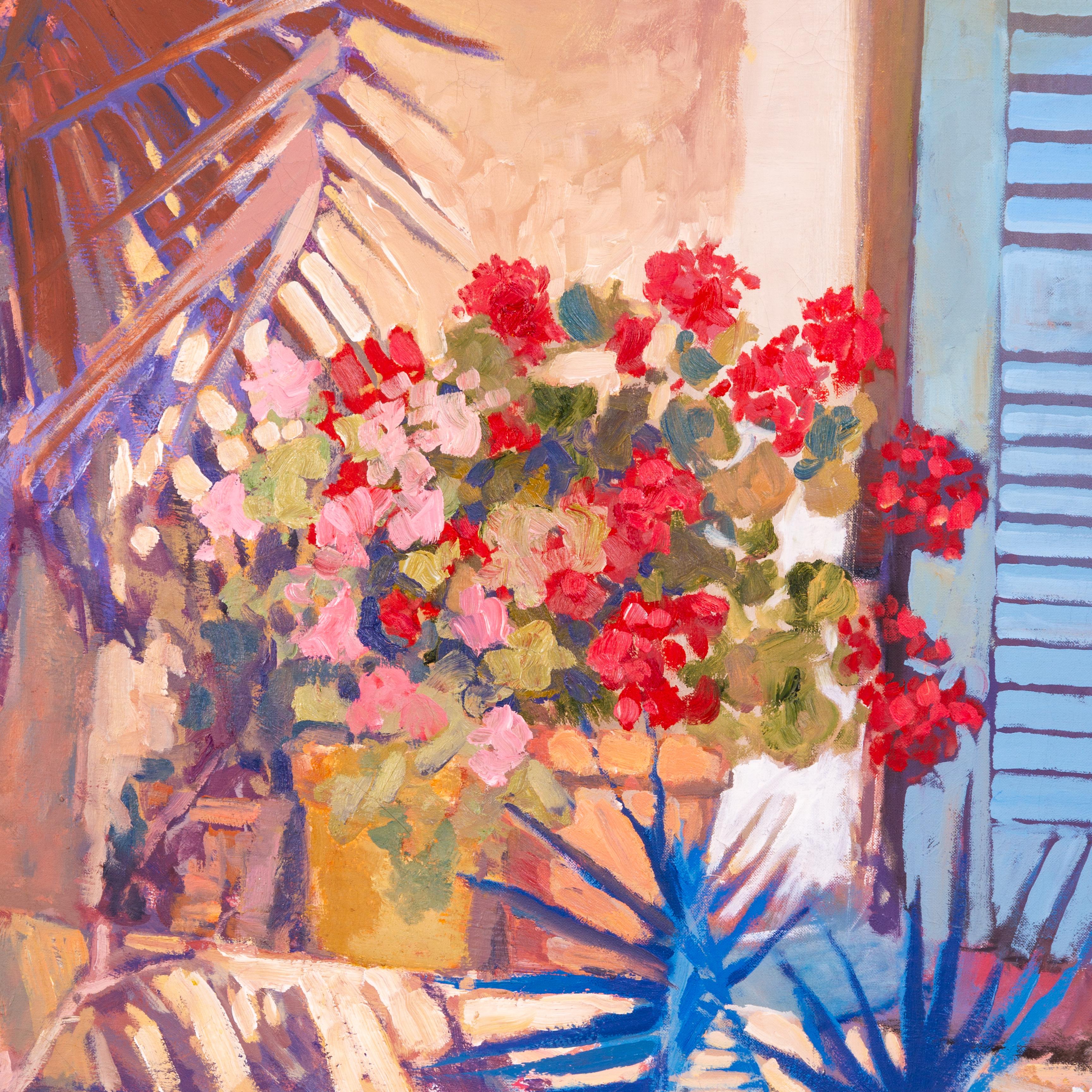 Hugh McNeil McIntyre (nato nel 1943)
Firmato in basso a sinistra
Esposto a Eton, Galleria d'Arte Contemporanea
Dimensioni 4cm x 108 x 98cm
Colori vivaci, raffiguranti fiori ad una finestra in Brasile
