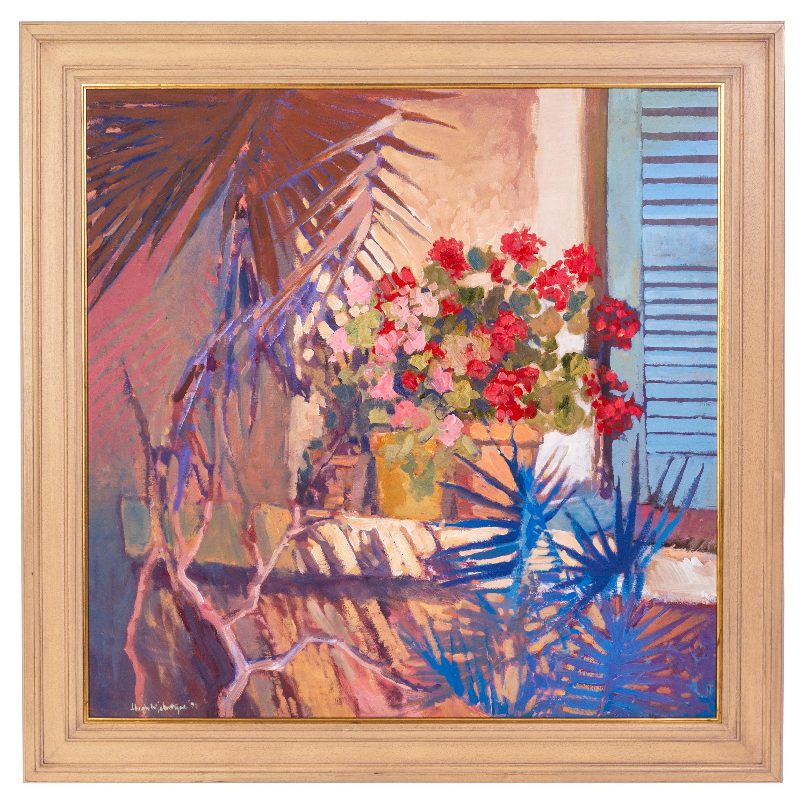 Hugh McNeil McIntyre (scozzese, nato nel 1943) Dipinto a olio della galleria Flowers, enorme e firmato. in vendita
