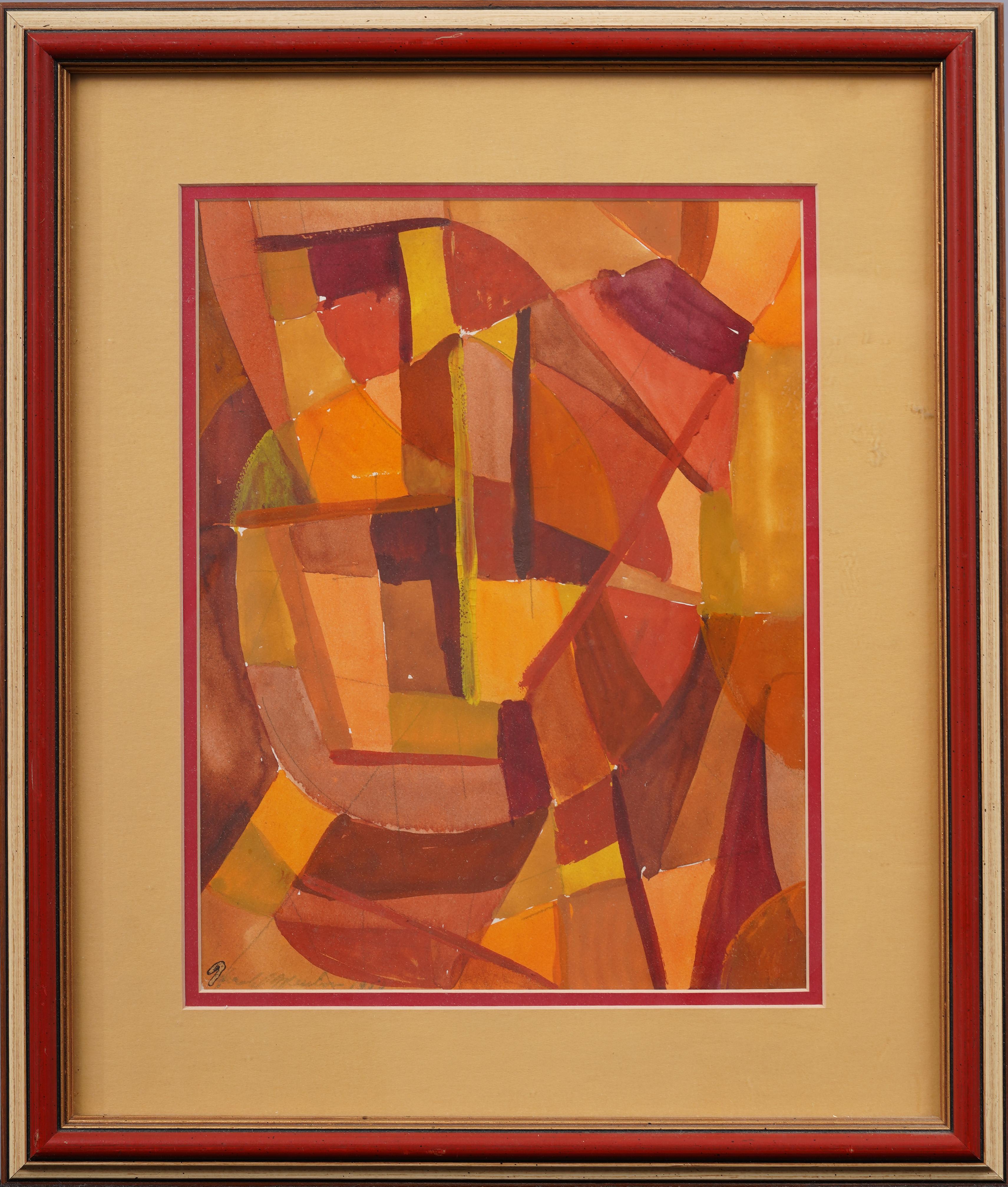 Antico dipinto modernista americano cubista astratto incorniciato firmato WPA - Painting di Hugh Mesibov