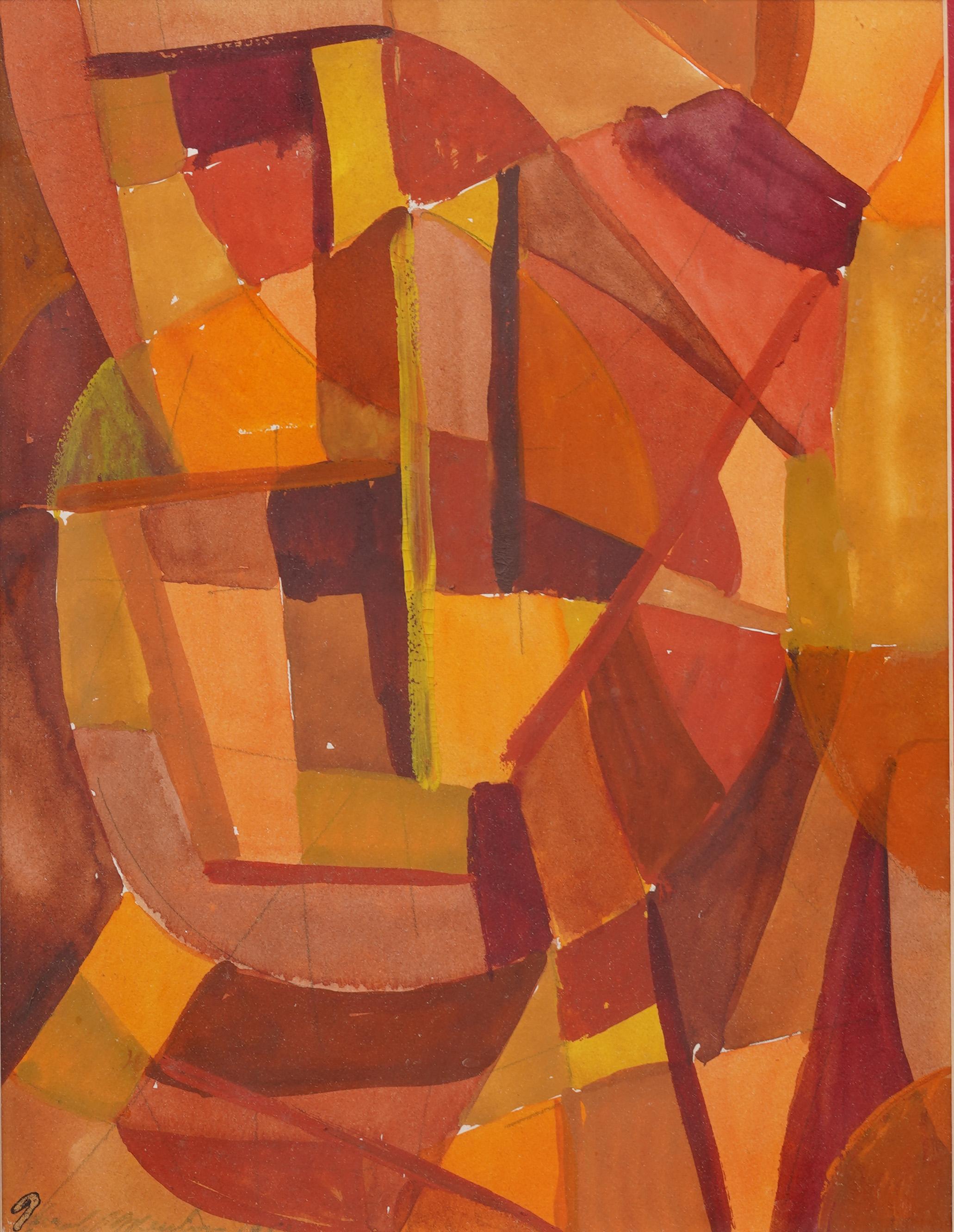 Antico dipinto modernista americano cubista astratto incorniciato firmato WPA - Painting Astratto di Hugh Mesibov