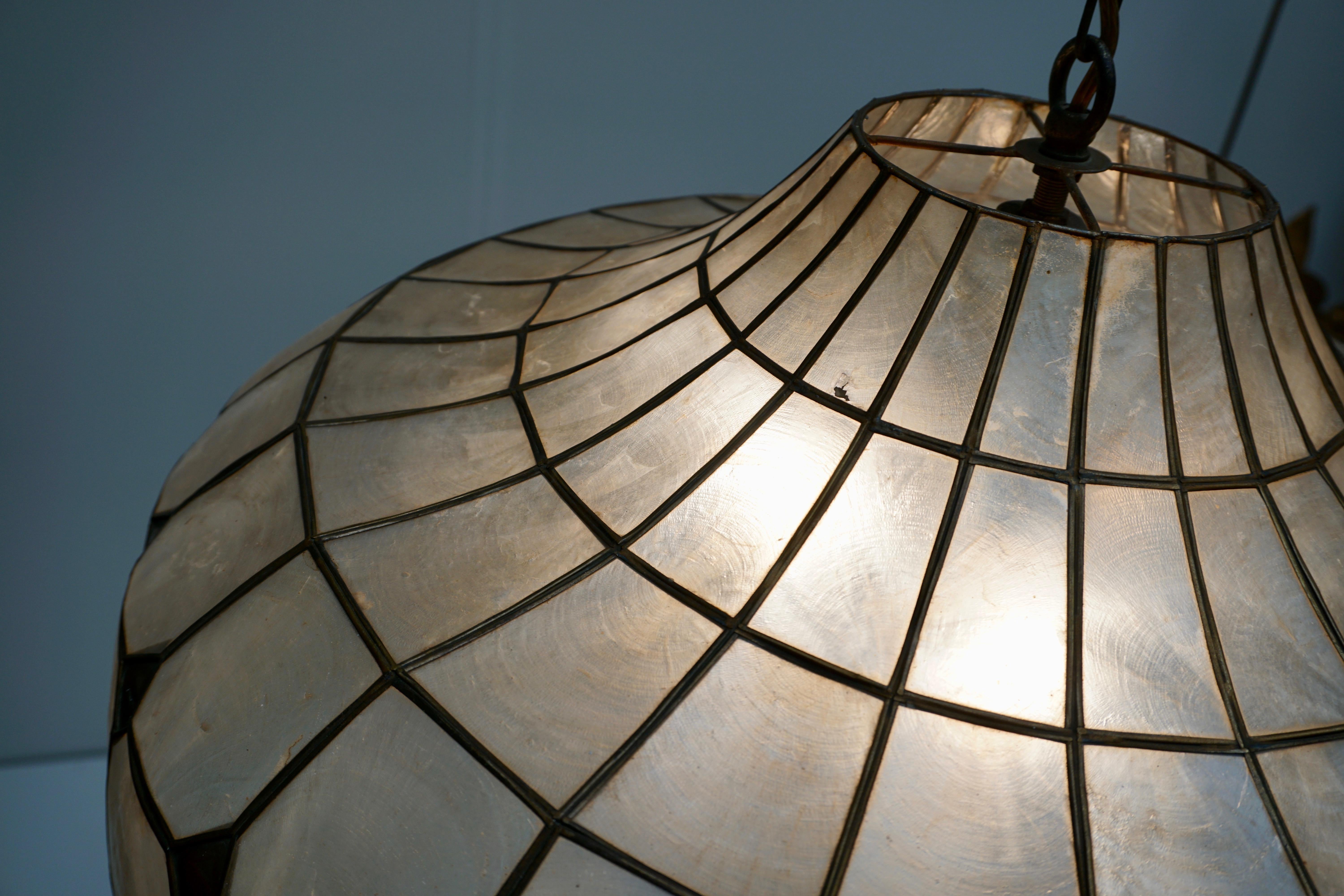 Hugh Capiz Shell and Brass Pendant Lamp, Italy, 1960 1