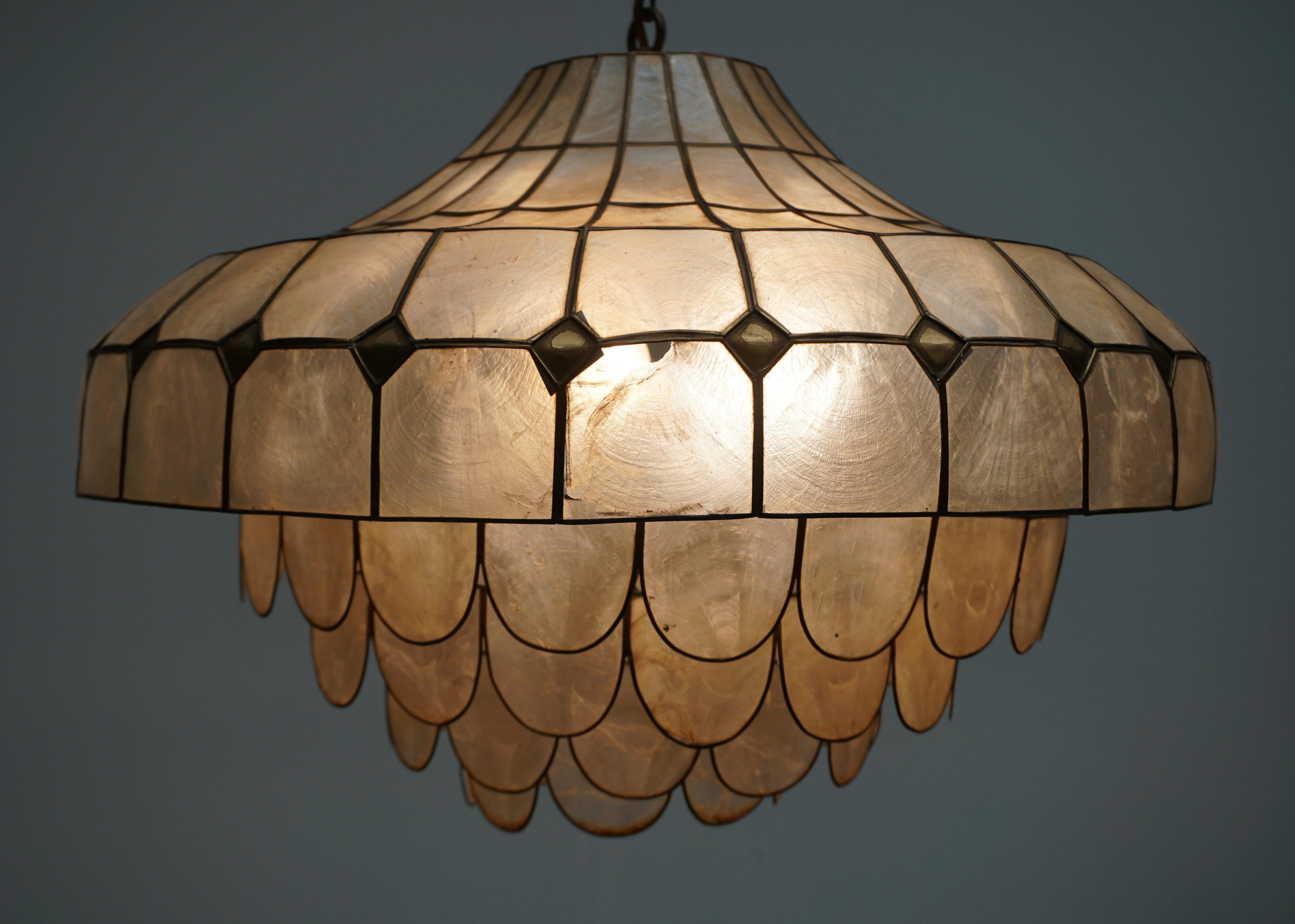 Hugh Capiz Shell and Brass Pendant Lamp, Italy, 1960 10