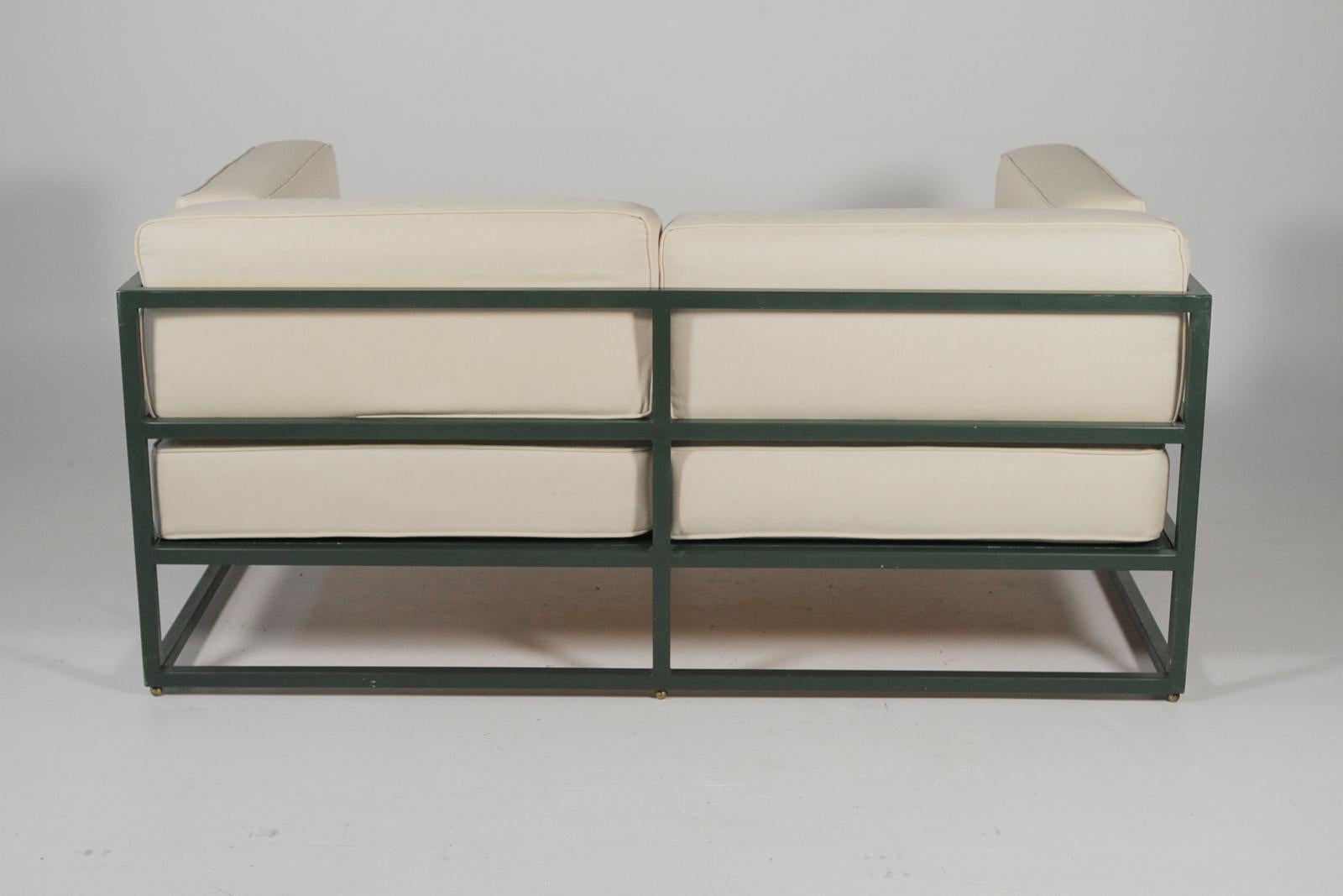 American Hugh Newell Jacobsen Custom Made Love Seats, Original Green Enameled Steel