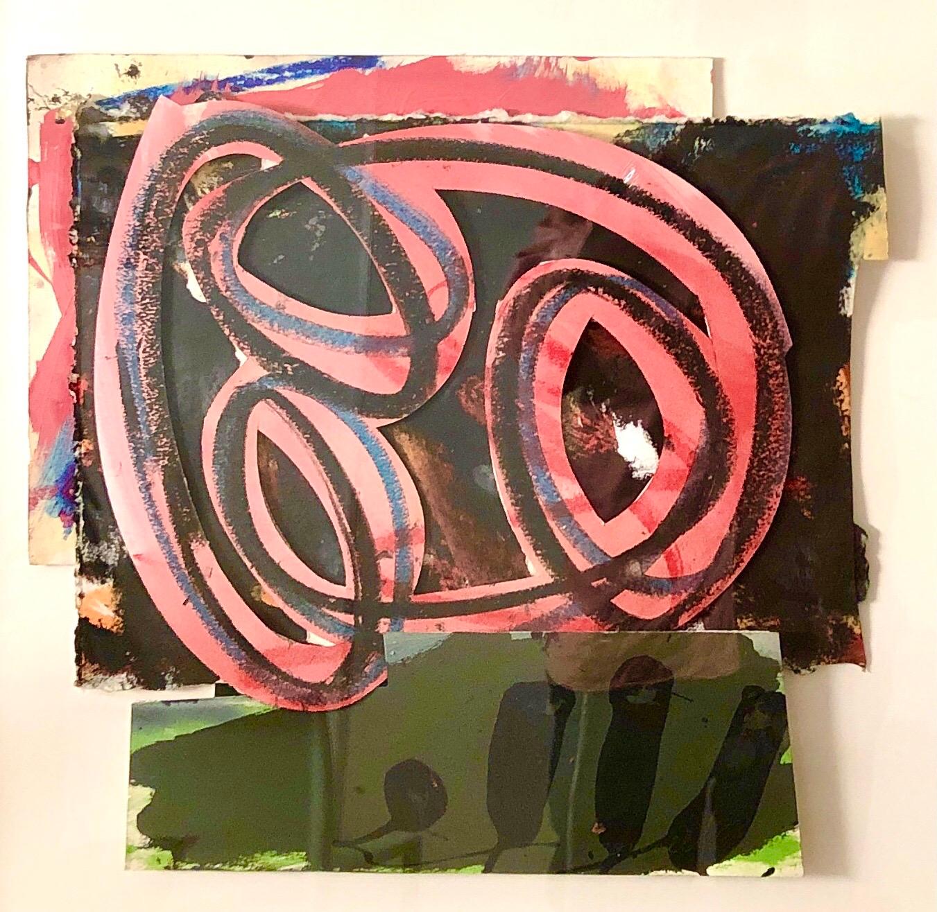 Peinture pop art expressionniste abstraite des années 1980, collage, assemblage Hugh O''Donnell - Gris Abstract Painting par Hugh O'Donnell