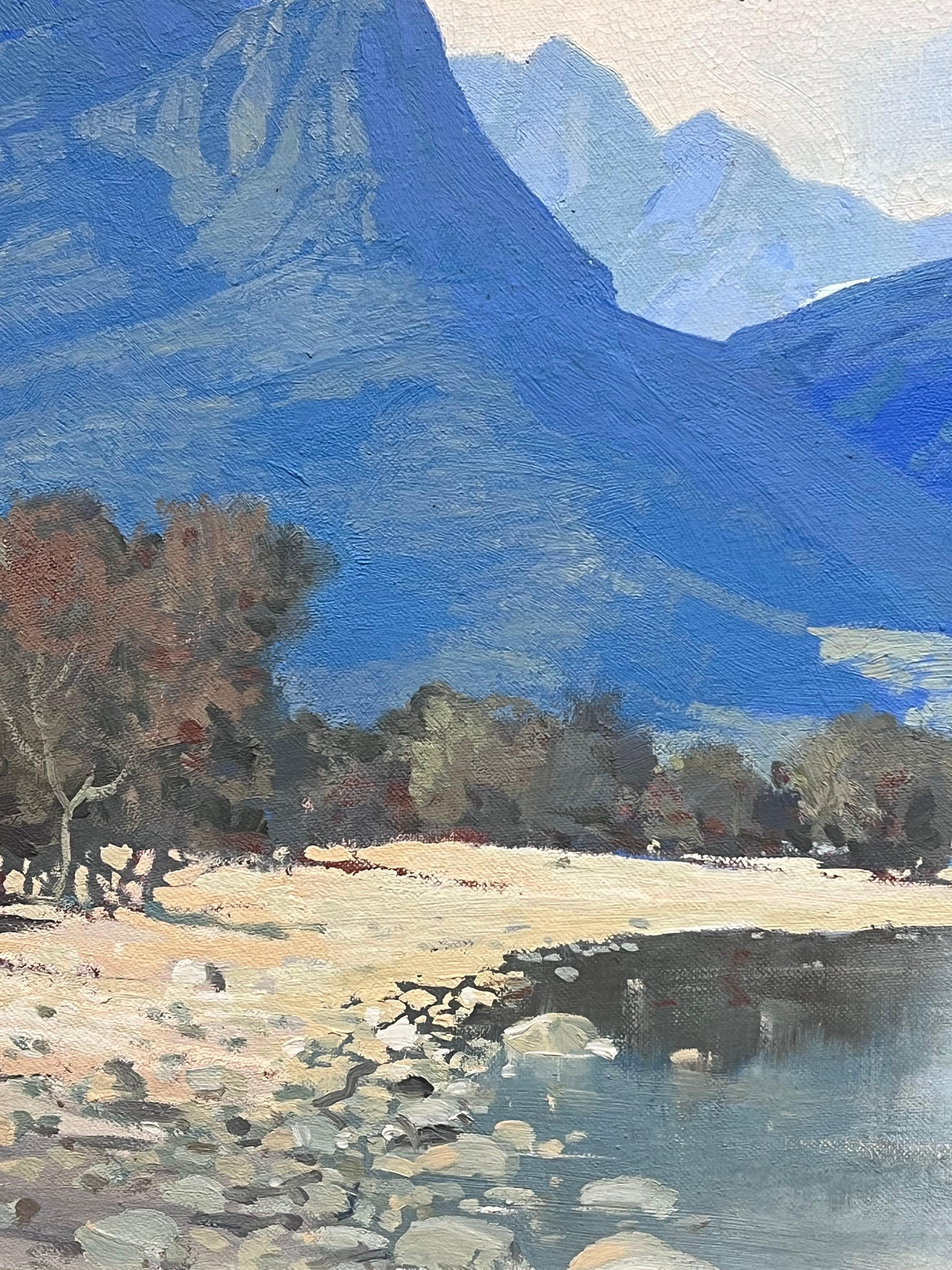 Mitte des 20. Jahrhunderts südafrikanische Blue Mountain River Landschaft Ölgemälde im Angebot 5