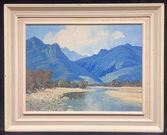 Mid 20th Century South African Blue Mountain River Landscape Oil Painting
