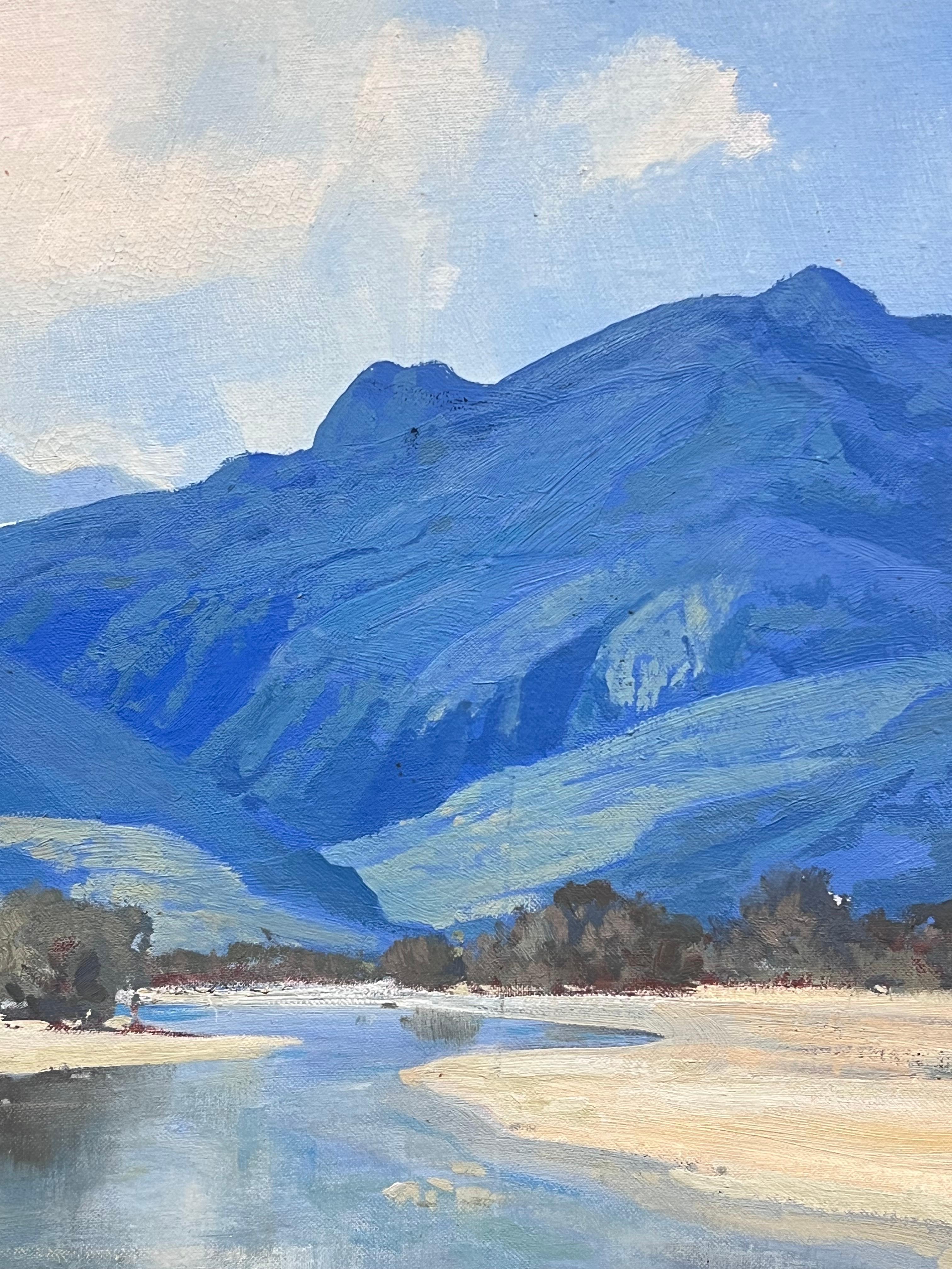 Mitte des 20. Jahrhunderts südafrikanische Blue Mountain River Landschaft Ölgemälde (Blau), Landscape Painting, von Hugh Stevenson (South African, 1910-1956)