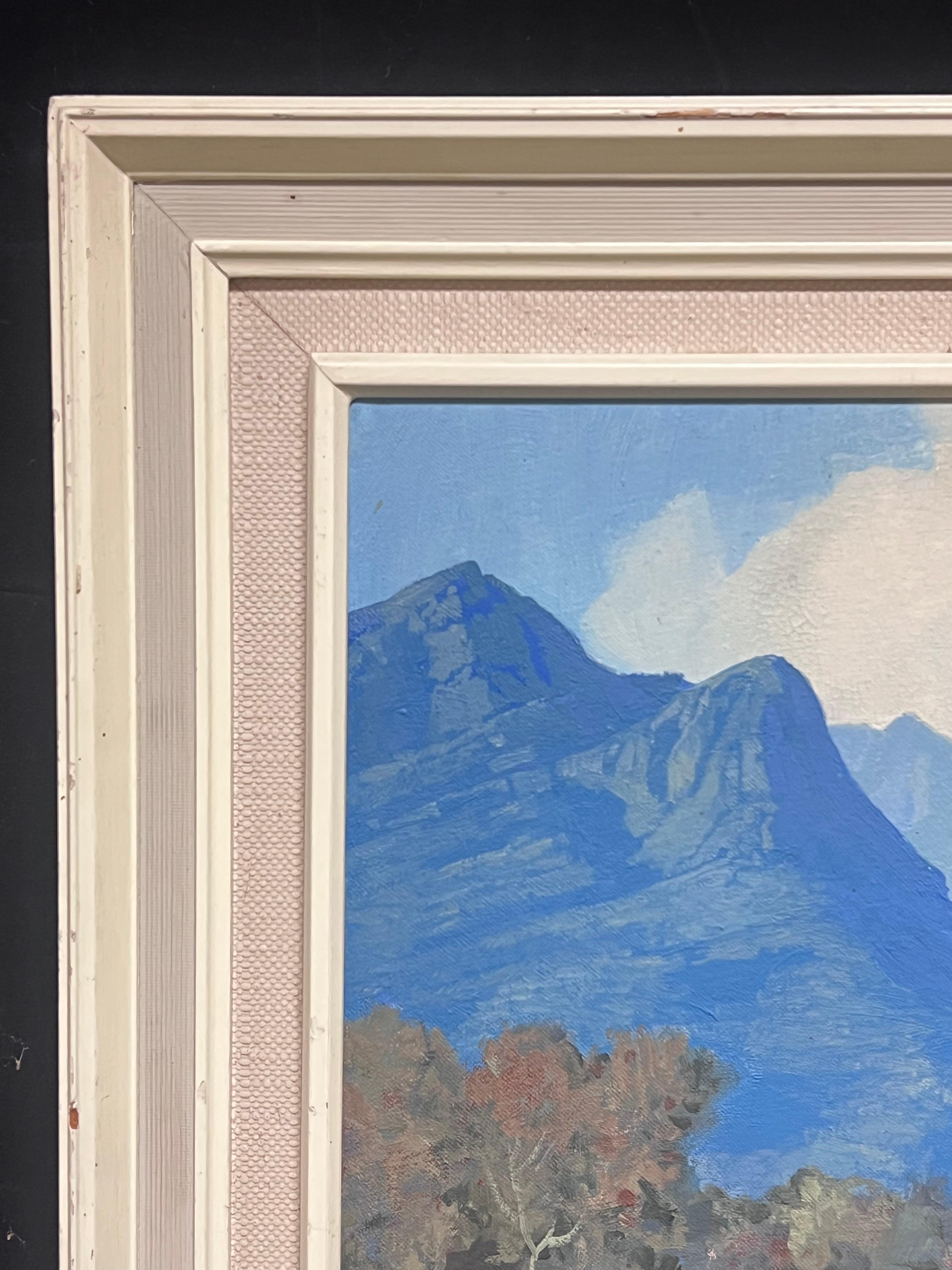 Mitte des 20. Jahrhunderts südafrikanische Blue Mountain River Landschaft Ölgemälde im Angebot 1