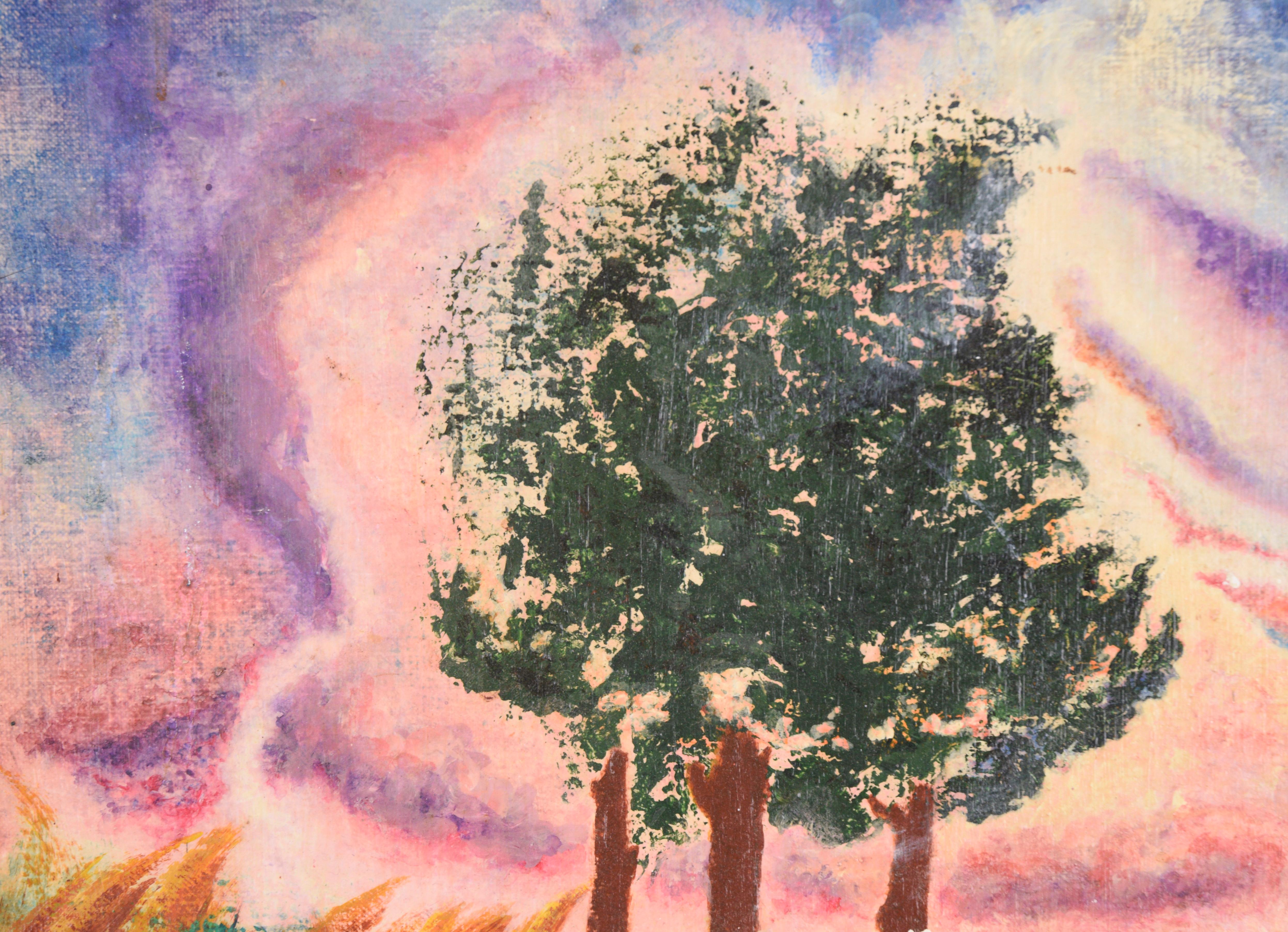 Paysage mystique visionnaire de l'artiste du Mississippi - Surréalisme Painting par Hugh W. Shankle
