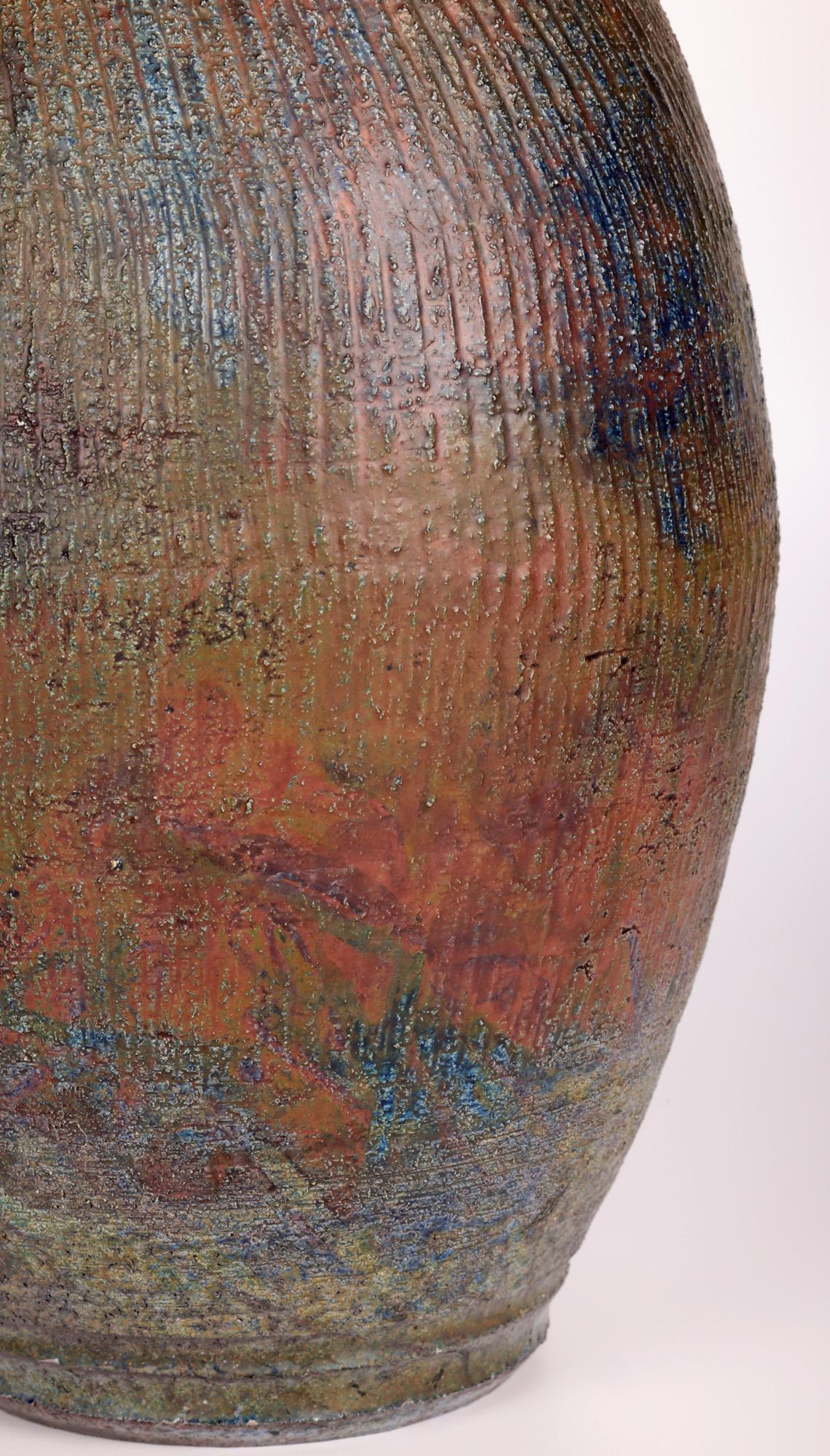 English Hugh West Large Raku Glazed Studio Pottery Anniversary Vase  For Sale