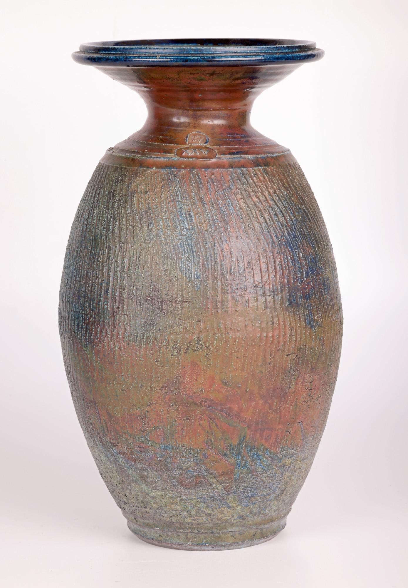 Hugh West Large Raku Glazed Studio Pottery Anniversary Vase  In Good Condition For Sale In Bishop's Stortford, Hertfordshire