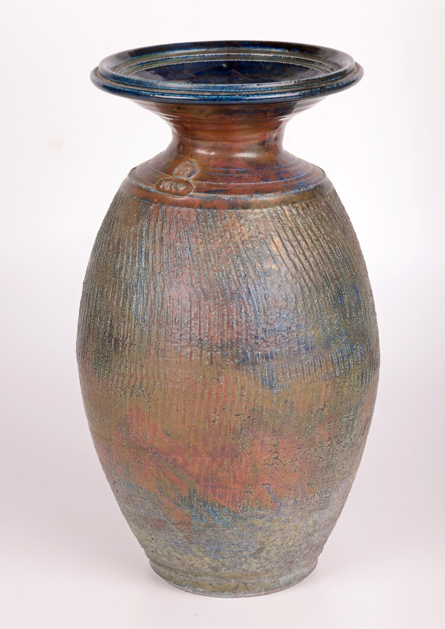 Hugh West Large Raku Glazed Studio Pottery Anniversary Vase  For Sale 1