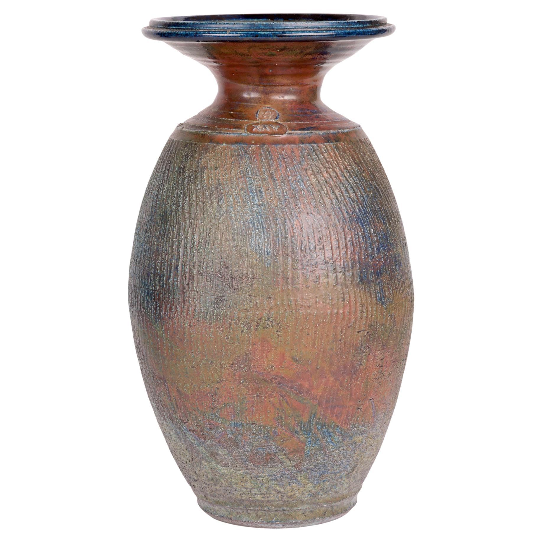 Hugh West Large Raku Glazed Studio Pottery Anniversary Vase  For Sale