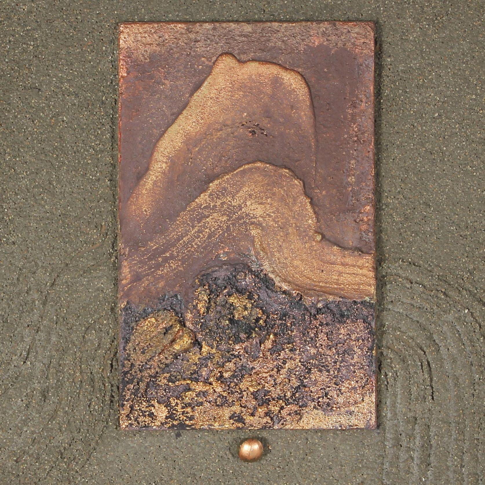 1995 Mixed Media Sculptural Painting in Metallic Paint & Cement For Sale 1