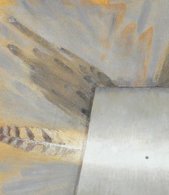 Mixed Media Metallic Sculptural Painting on Wood in Orange Grey and Silver, 2002