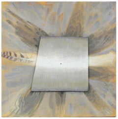 Mixed Media Metallic Sculptural Painting on Wood in Orange Grey and Silver, 2002